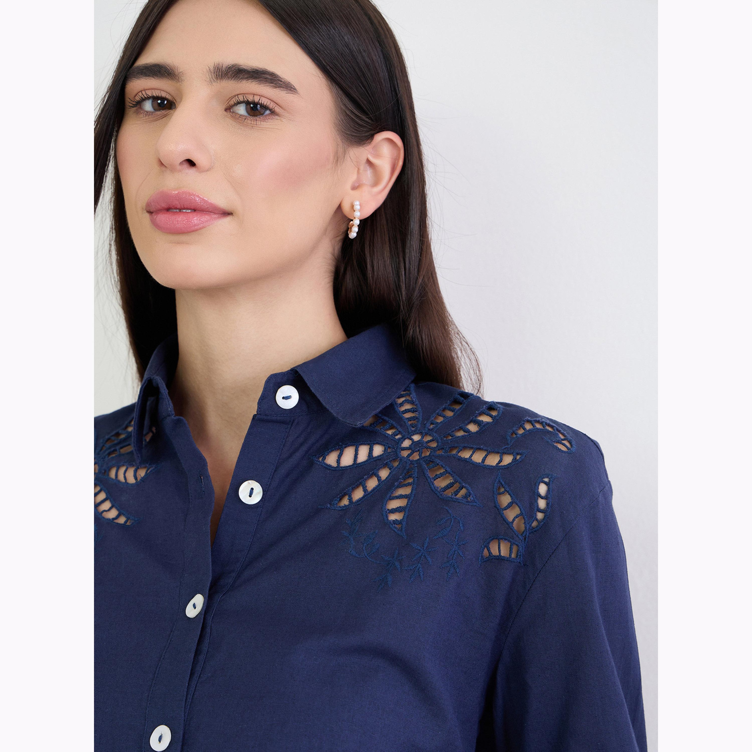 قميص كحلي مطرز بقصة واسعة وتصميم مخرم-women-clothing-shirtsandblouses-shirts-image-5