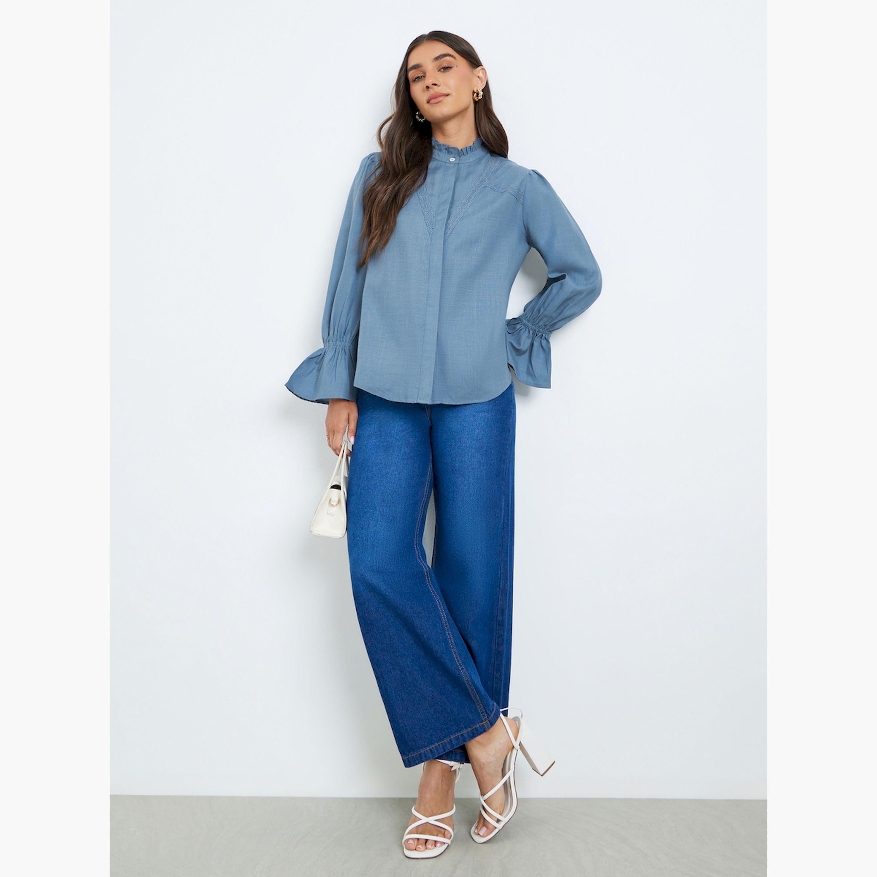 Styli Women Blue Lace Detail Blouse-women-clothing-shirtsandblouses-blouses-image-2