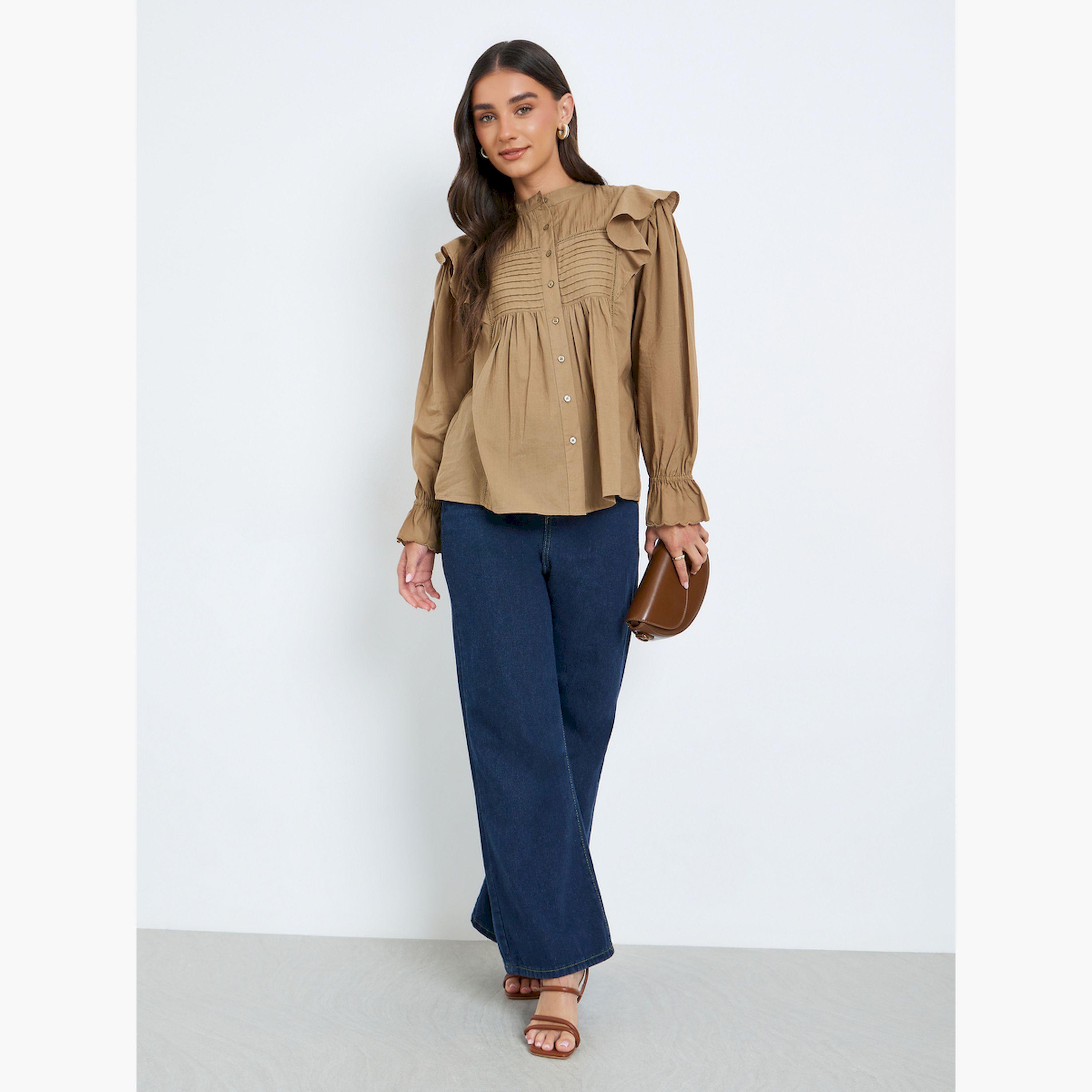 بلوزة بتفاصيل كشكش وكسرات بينتاك-women-clothing-shirtsandblouses-blouses-image-2