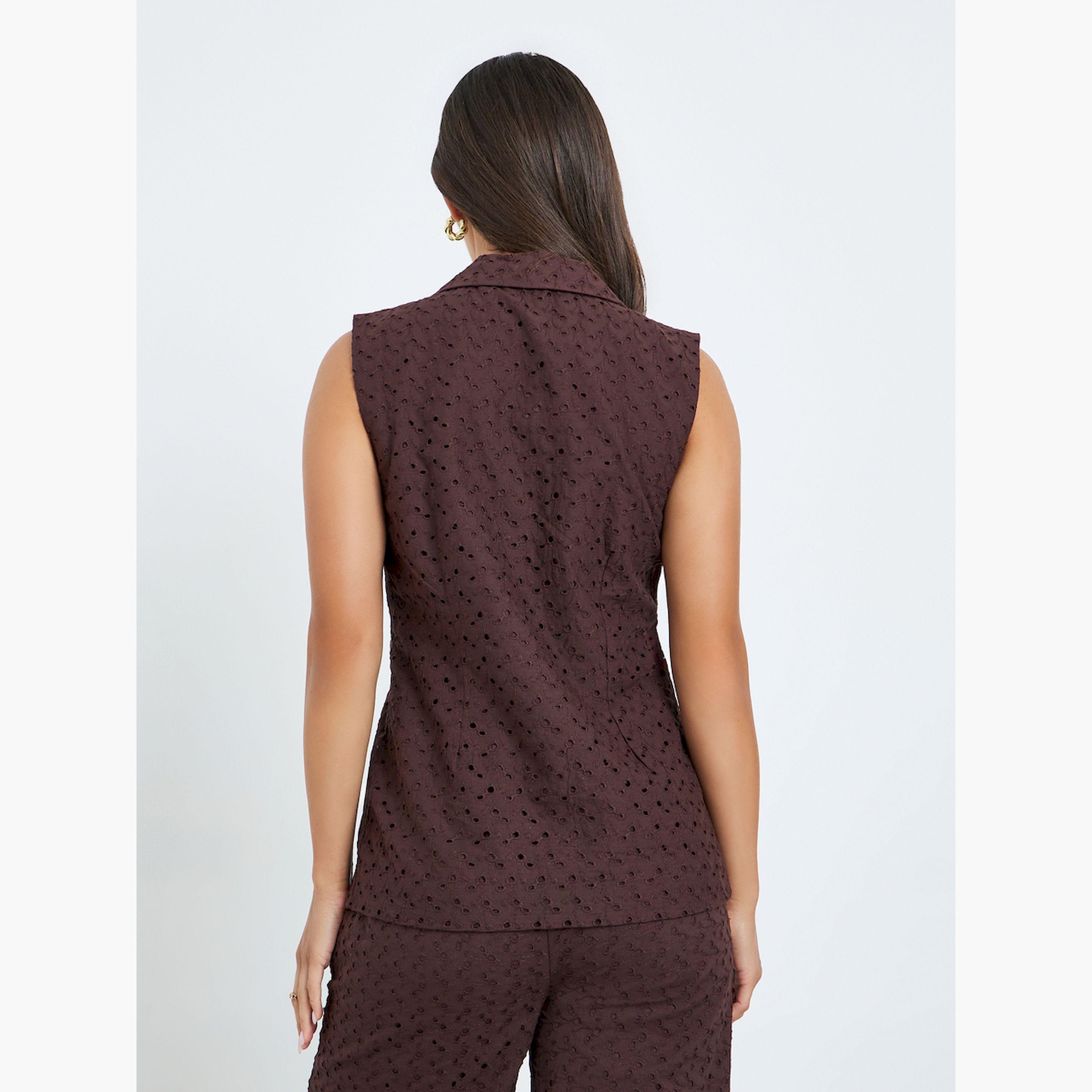Styli Women Brown Sleeveless Eyelet Blouse-women-clothing-shirtsandblouses-blouses-image-4