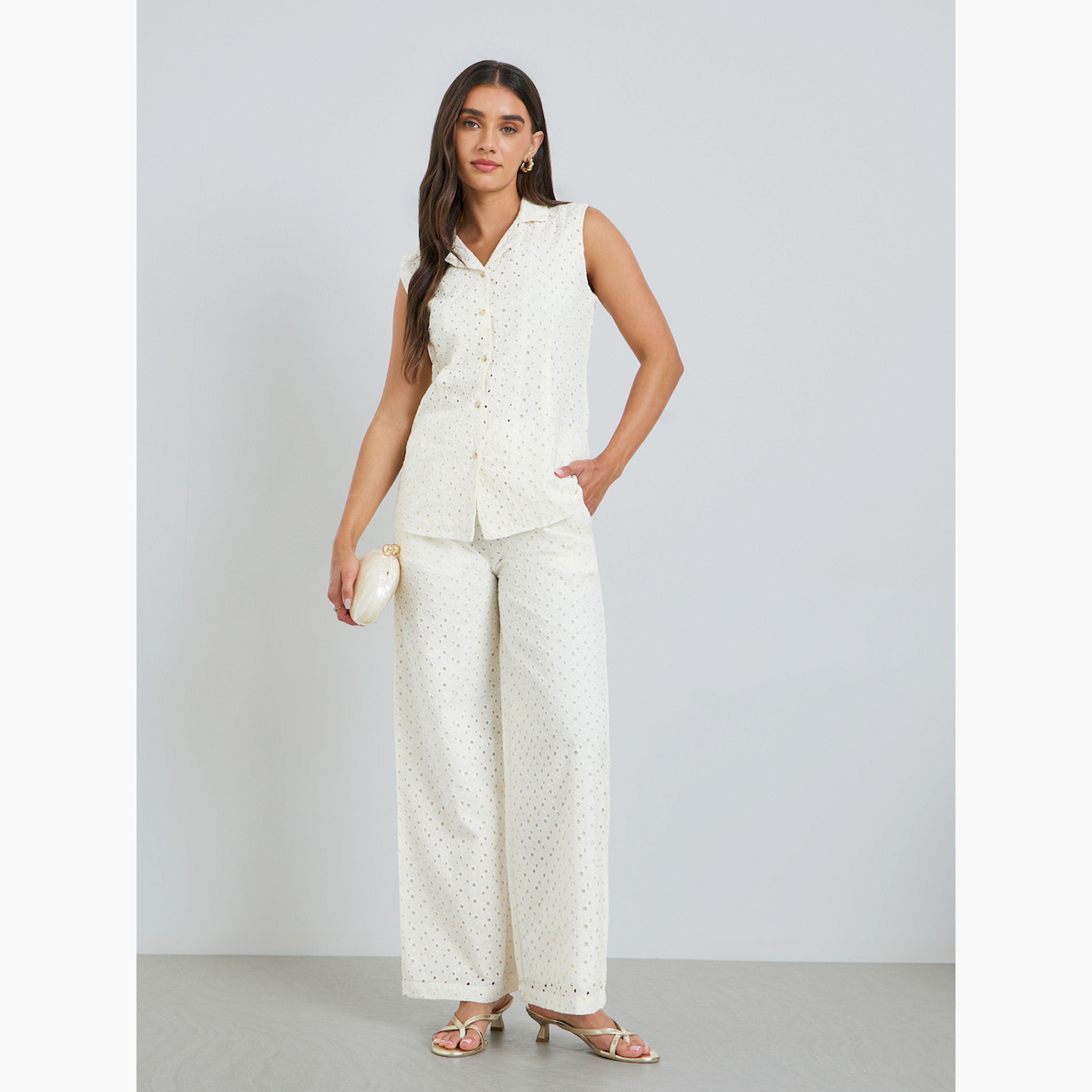 Styli Women Off-White Sleeveless Eyelet Blouse-women-clothing-shirtsandblouses-blouses-image-2
