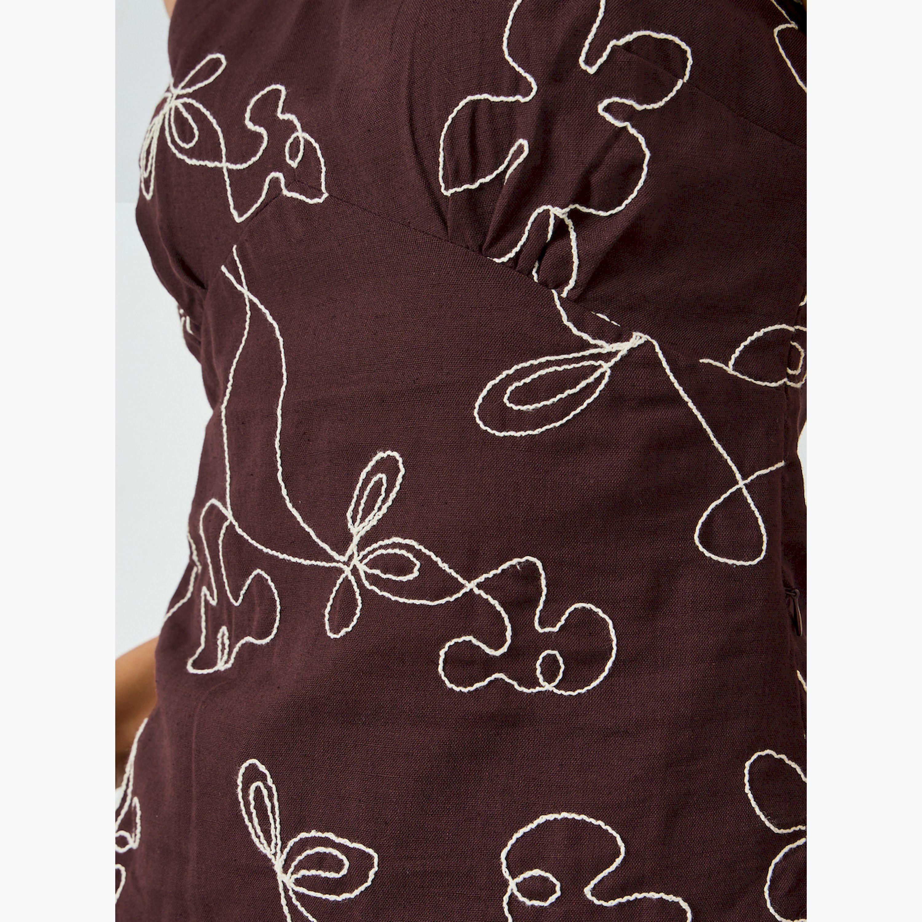 Styli Brown Embroidered V Neck Blouse-women-clothing-shirtsandblouses-blouses-image-5