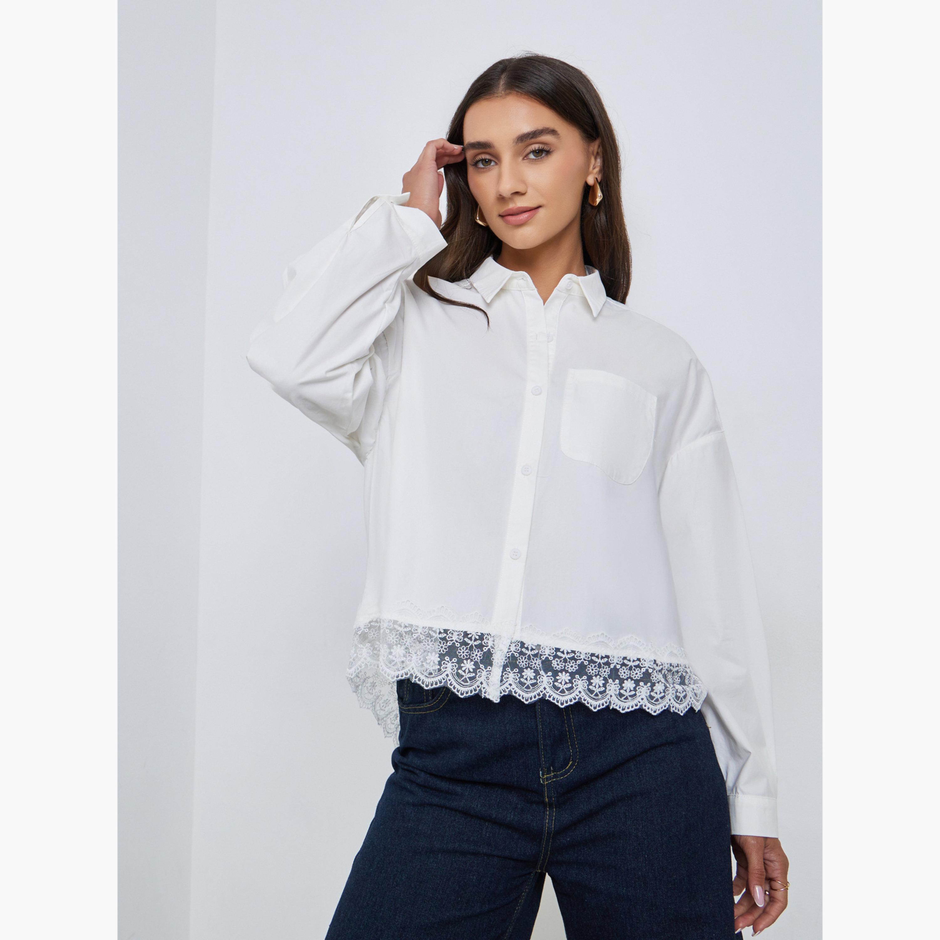 ستايلي - قميص أبيض بأكمام طويلة وحواف من الدانتيل-women-clothing-shirtsandblouses-shirts-image-1