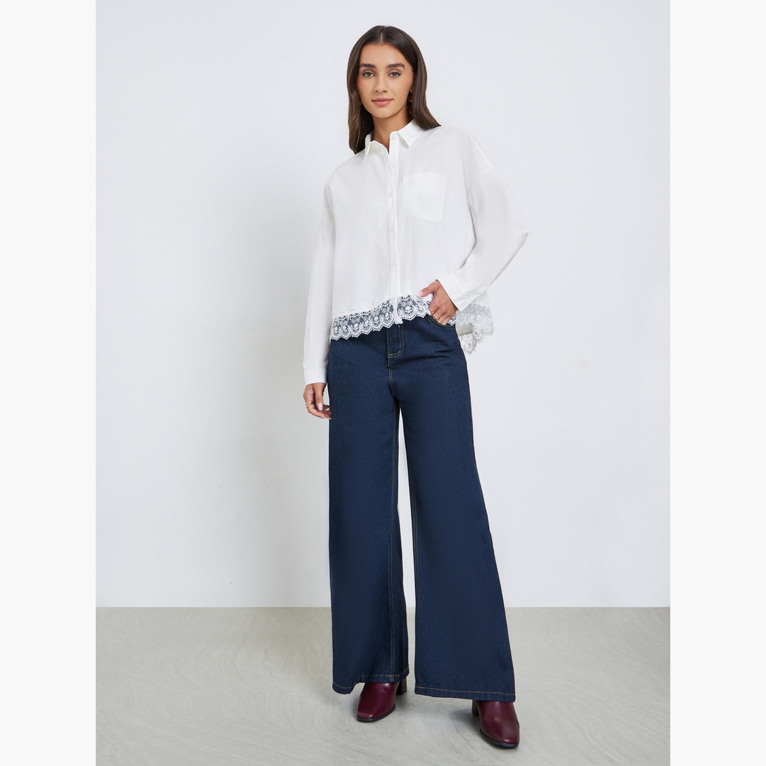 ستايلي - قميص أبيض بأكمام طويلة وحواف من الدانتيل-women-clothing-shirtsandblouses-shirts-image-2