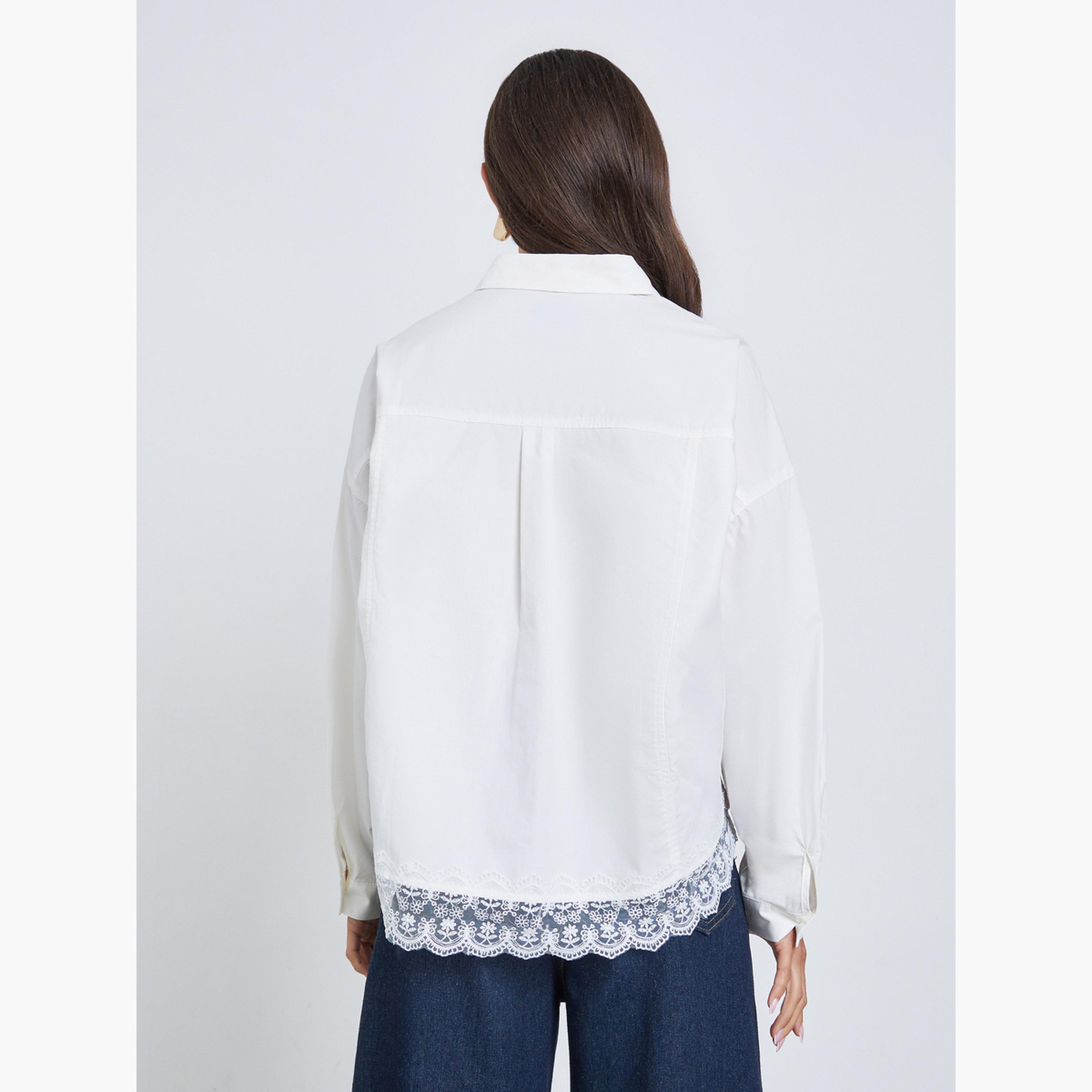 ستايلي - قميص أبيض بأكمام طويلة وحواف من الدانتيل-women-clothing-shirtsandblouses-shirts-image-4