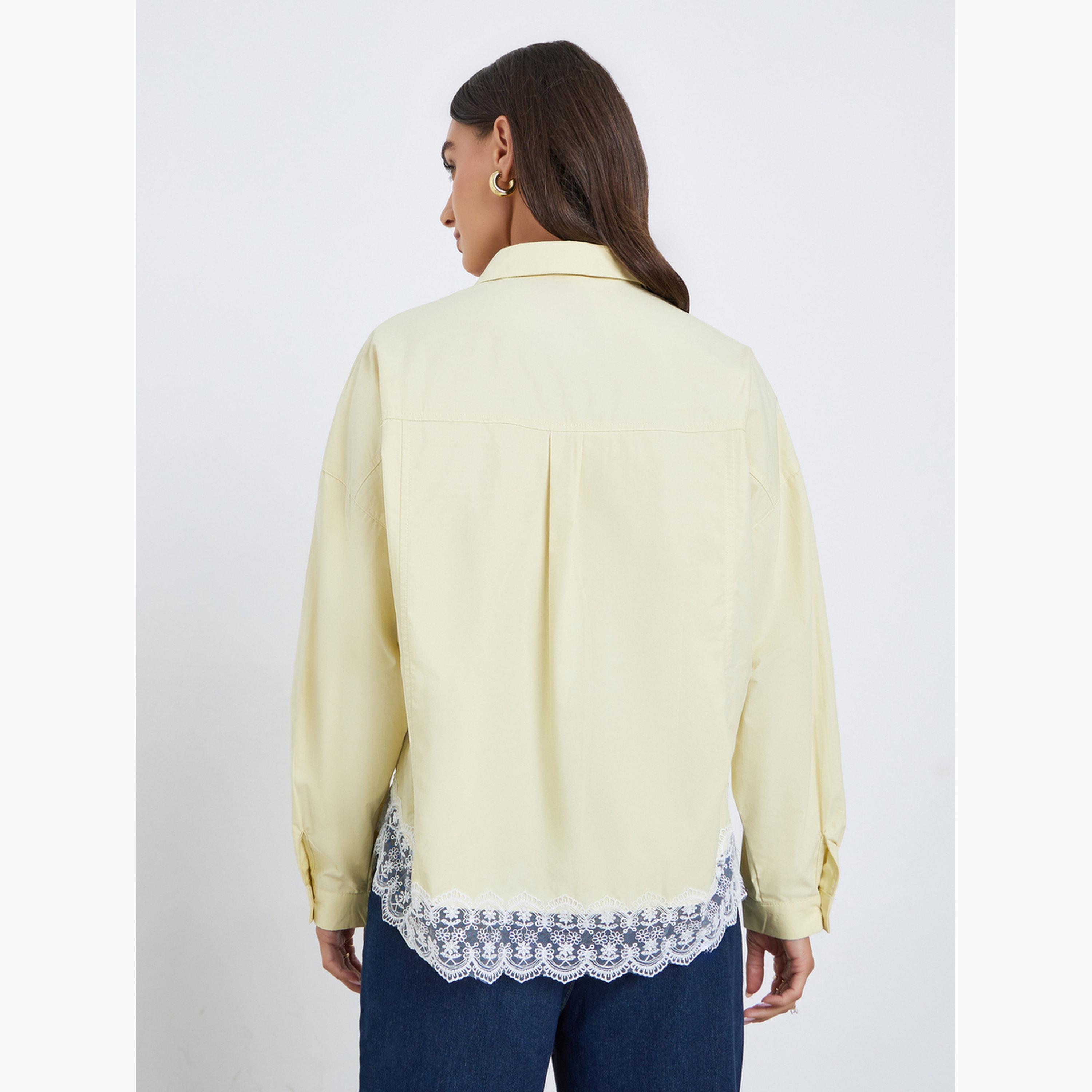 ستايلي - قميص أصفر بأكمام طويلة وحواف من الدانتيل-women-clothing-shirtsandblouses-shirts-image-4