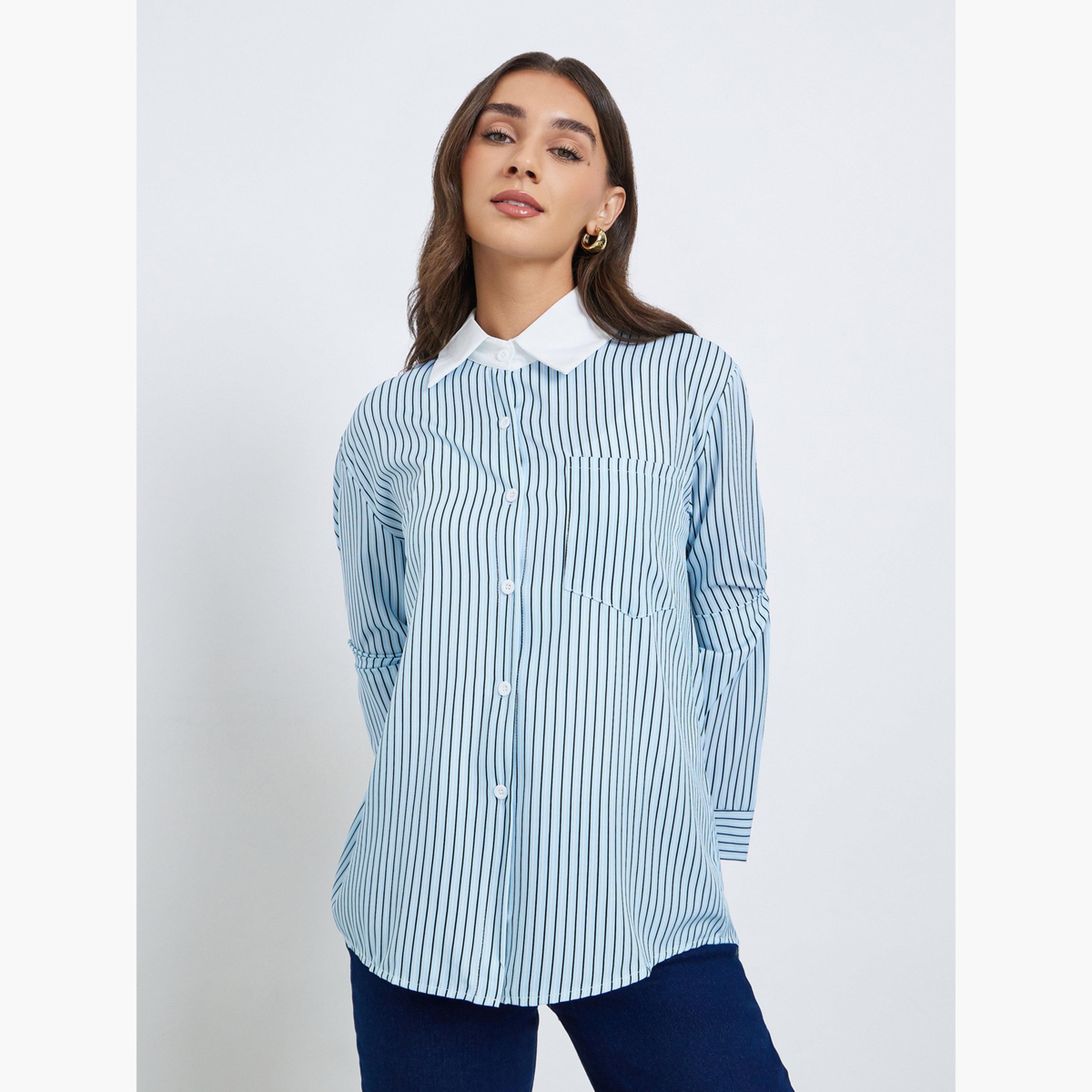 ستايلي - قميص مخطط أزرق مقاس واسع-women-clothing-shirtsandblouses-shirts-image-3