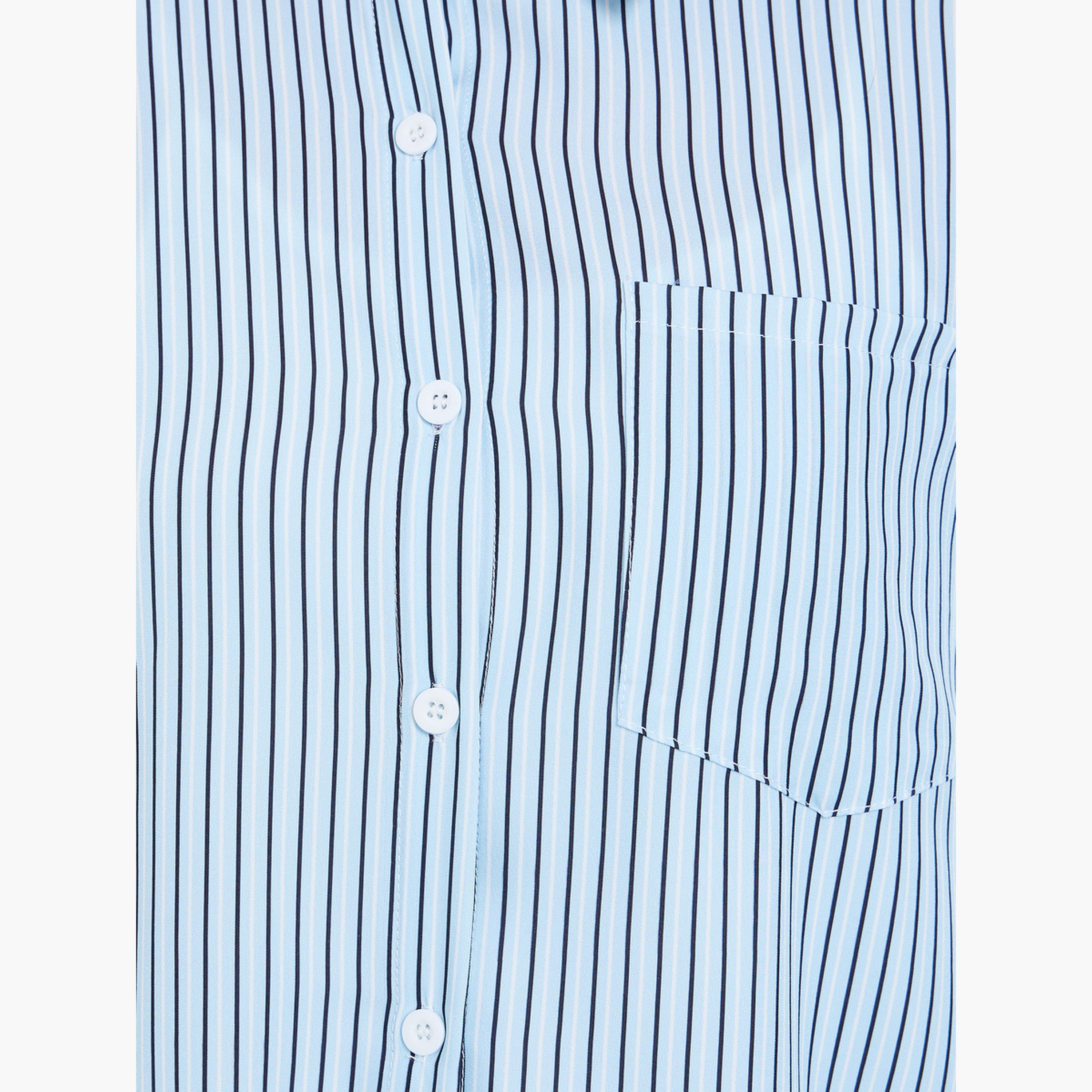 Styli Blue Striped Oversized Shirt-women-clothing-shirtsandblouses-shirts-image-4