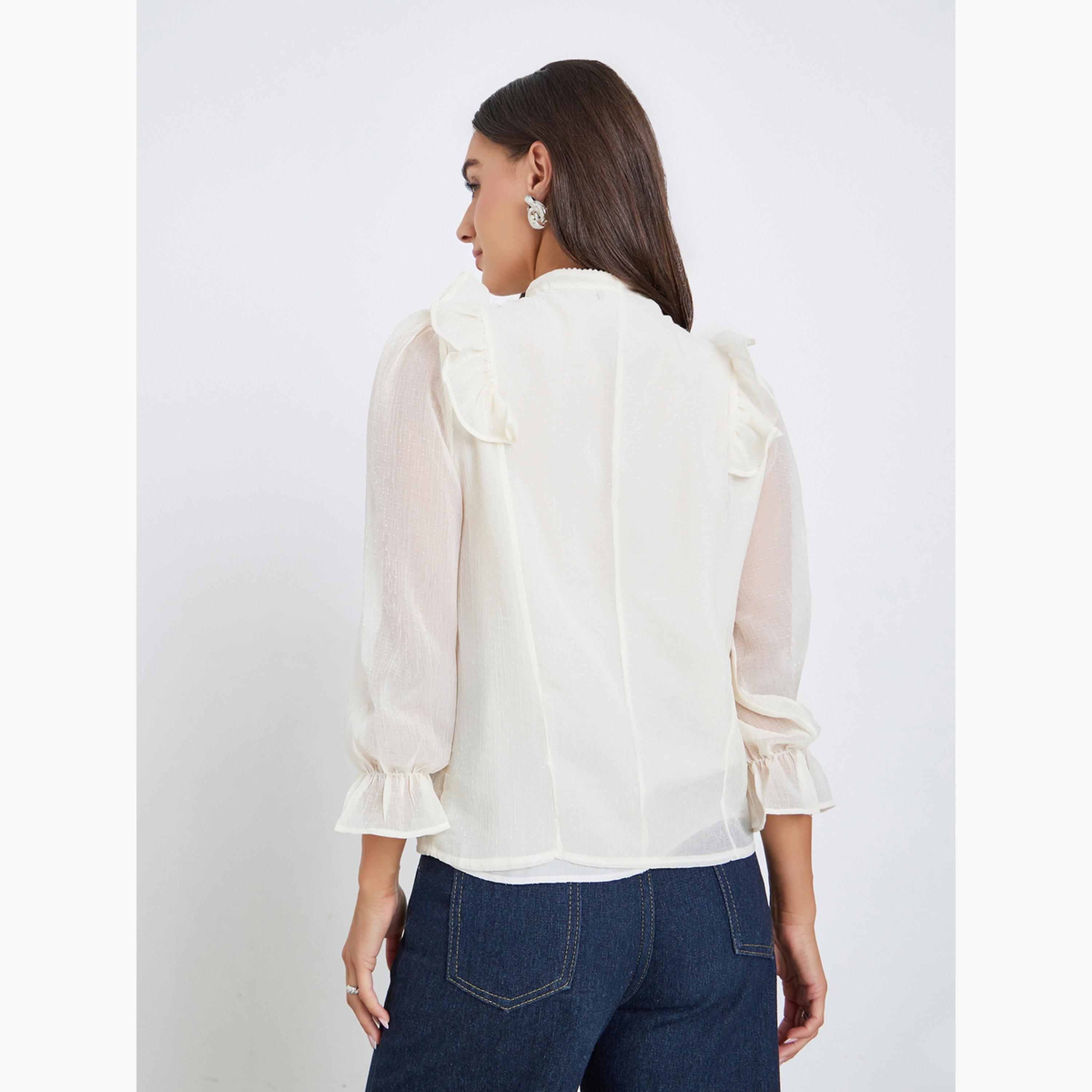 Styli Beige Ruffle Tie-Up Neck Blouse-women-clothing-shirtsandblouses-blouses-image-3