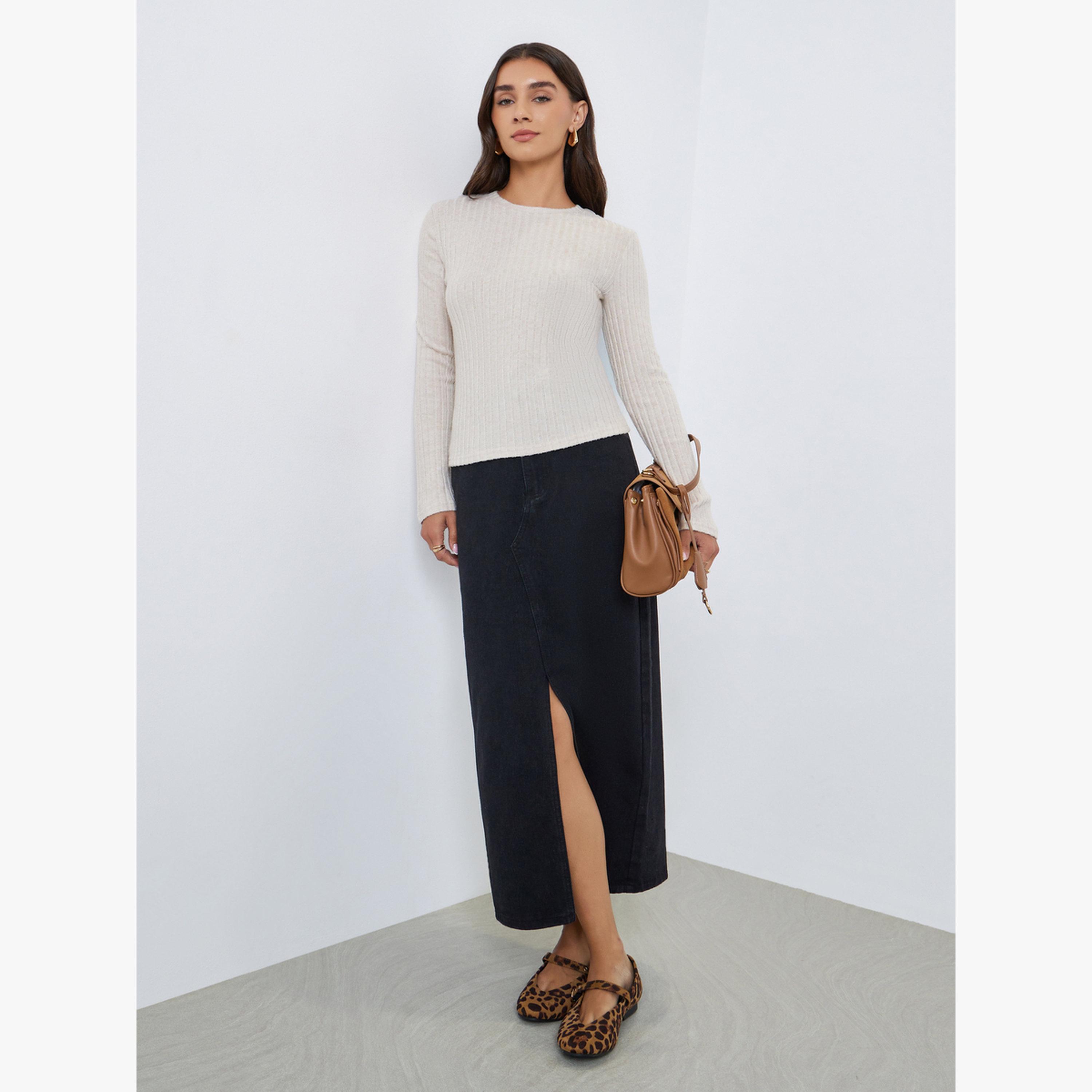 Styli Beige Ribbed Knit Long Sleeve Top-women-clothing-shirtsandblouses-blouses-image-2