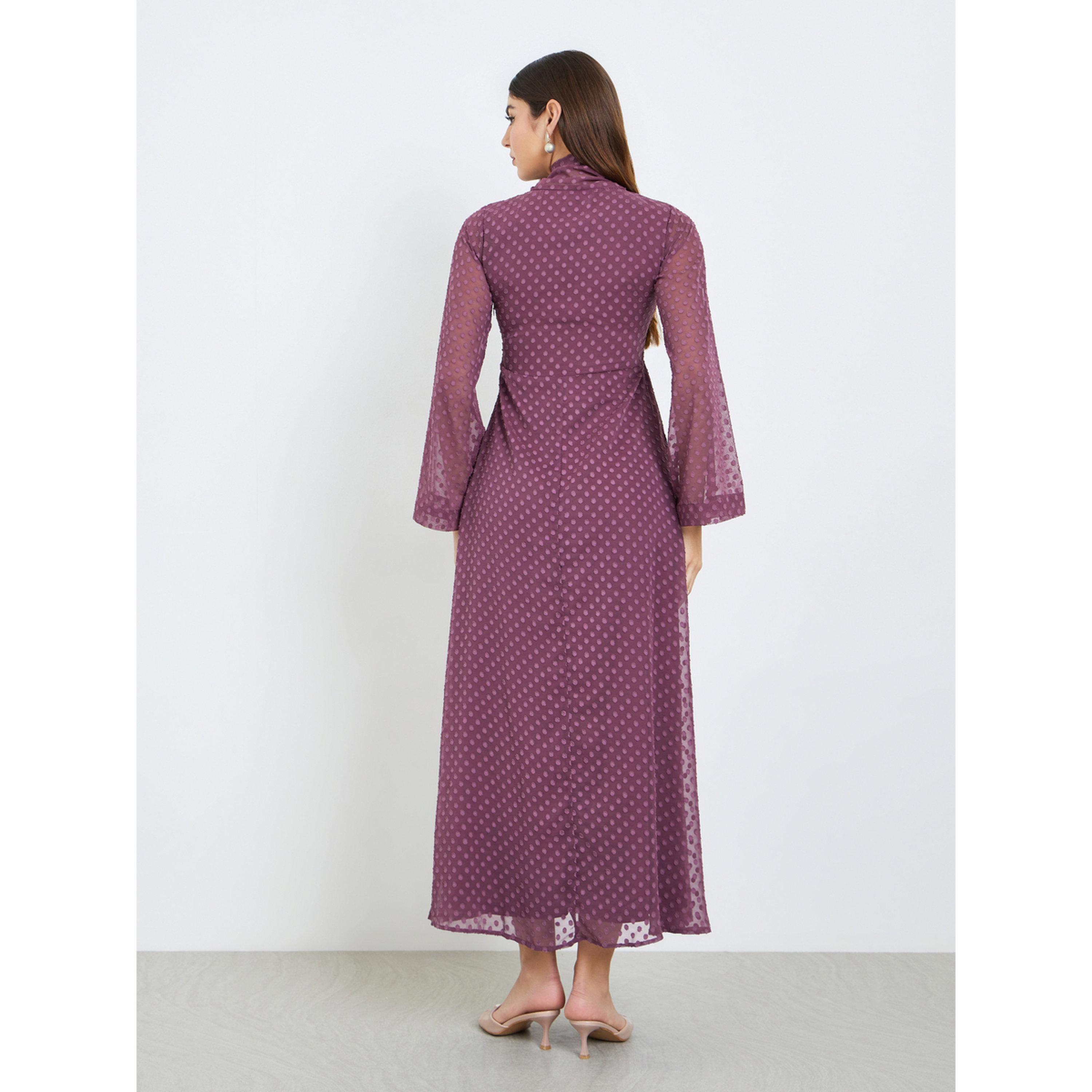 Styli Women Lilac Textured Maxi Dress with Neck Tie Detail-women-clothing-dresses-image-4