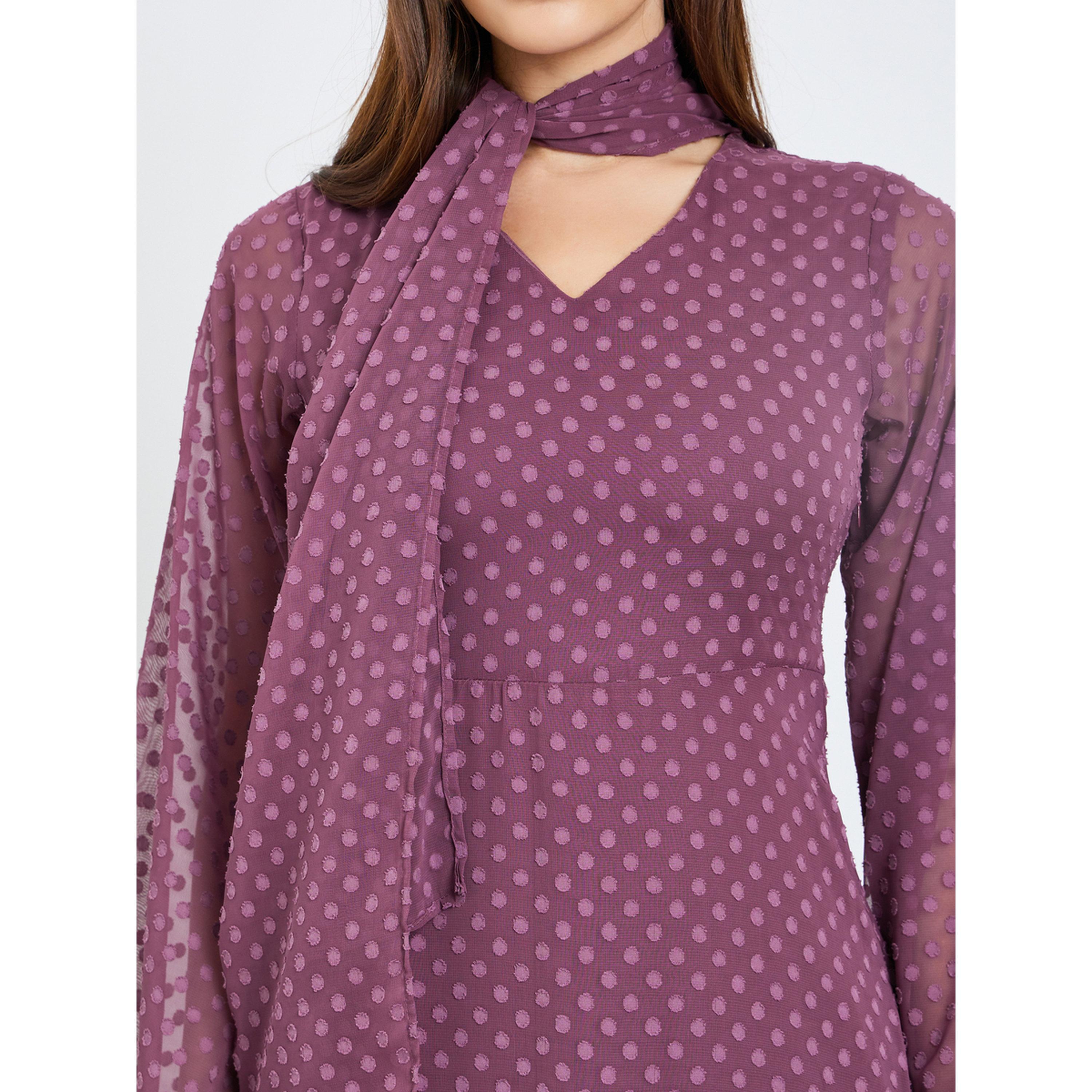 Styli Women Lilac Textured Maxi Dress with Neck Tie Detail-women-clothing-dresses-image-5