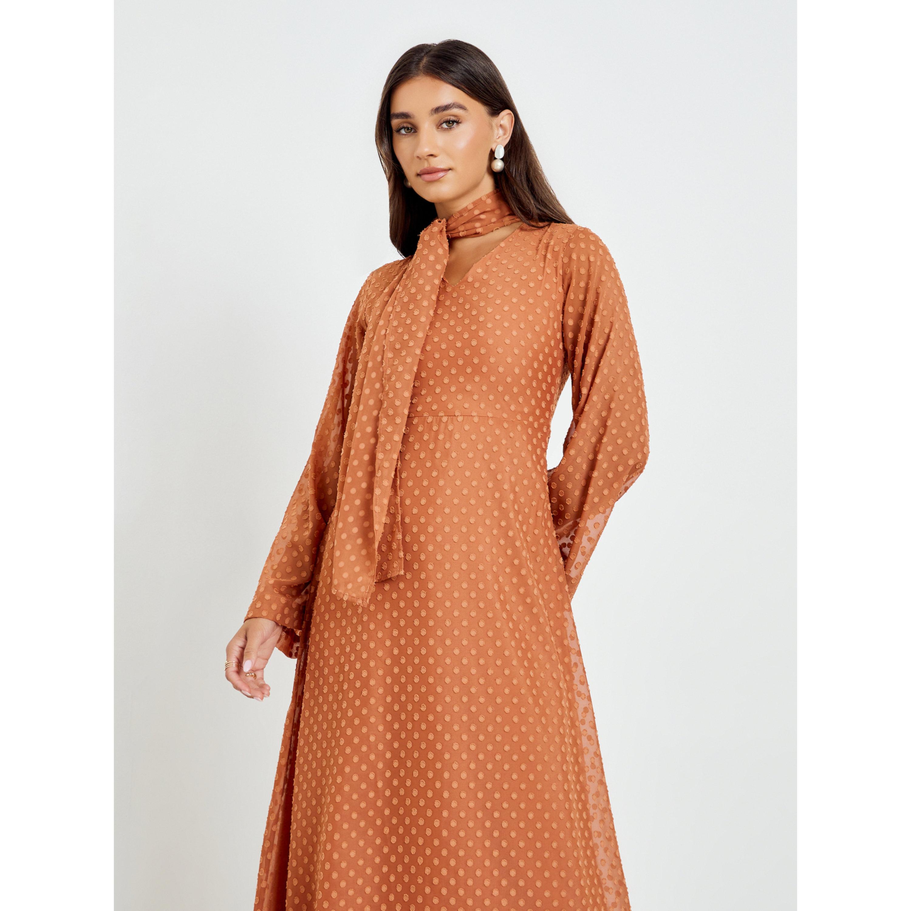 فستان طويل بأكمام طويلة ووشاح عنق-women-clothing-dresses-image-2