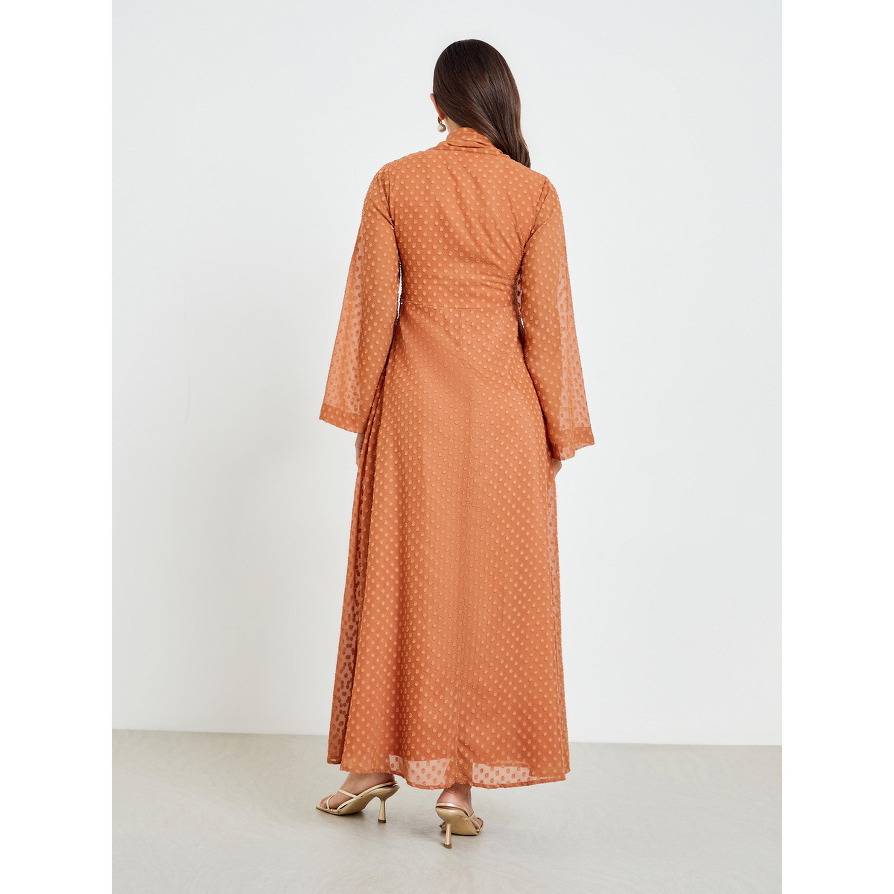 Styli Women Rust Long sleeves Maxi with Neck Scarf-women-clothing-dresses-image-4