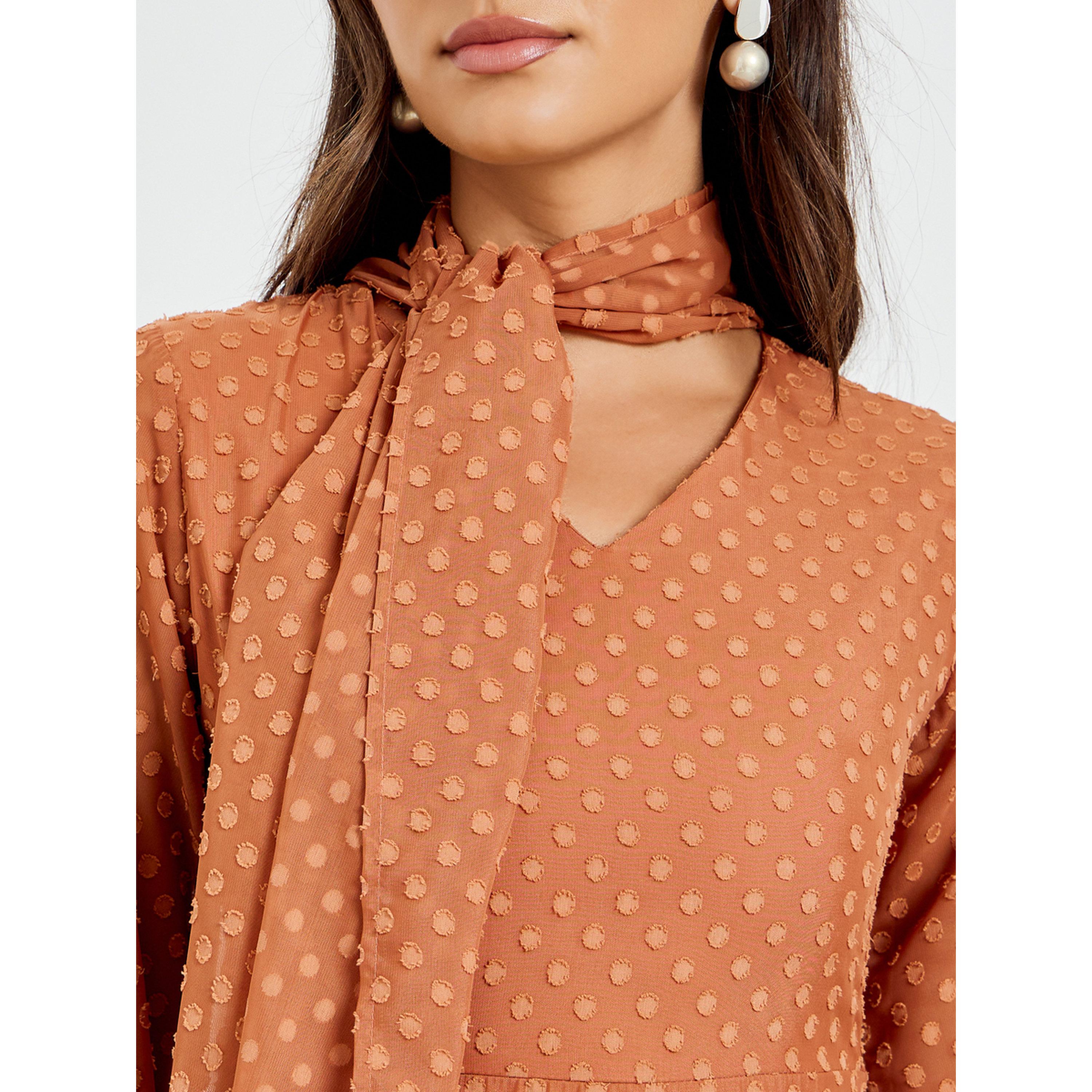 Styli Women Rust Long sleeves Maxi with Neck Scarf-women-clothing-dresses-image-5