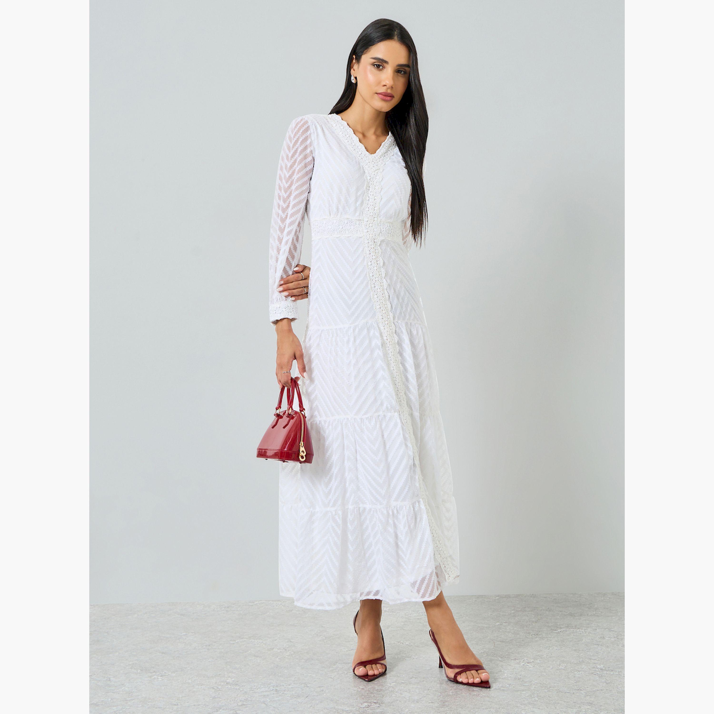 Styli Off-White Lace Insert Long Sleeves Tiered Maxi Dress-women-clothing-dresses-image-3