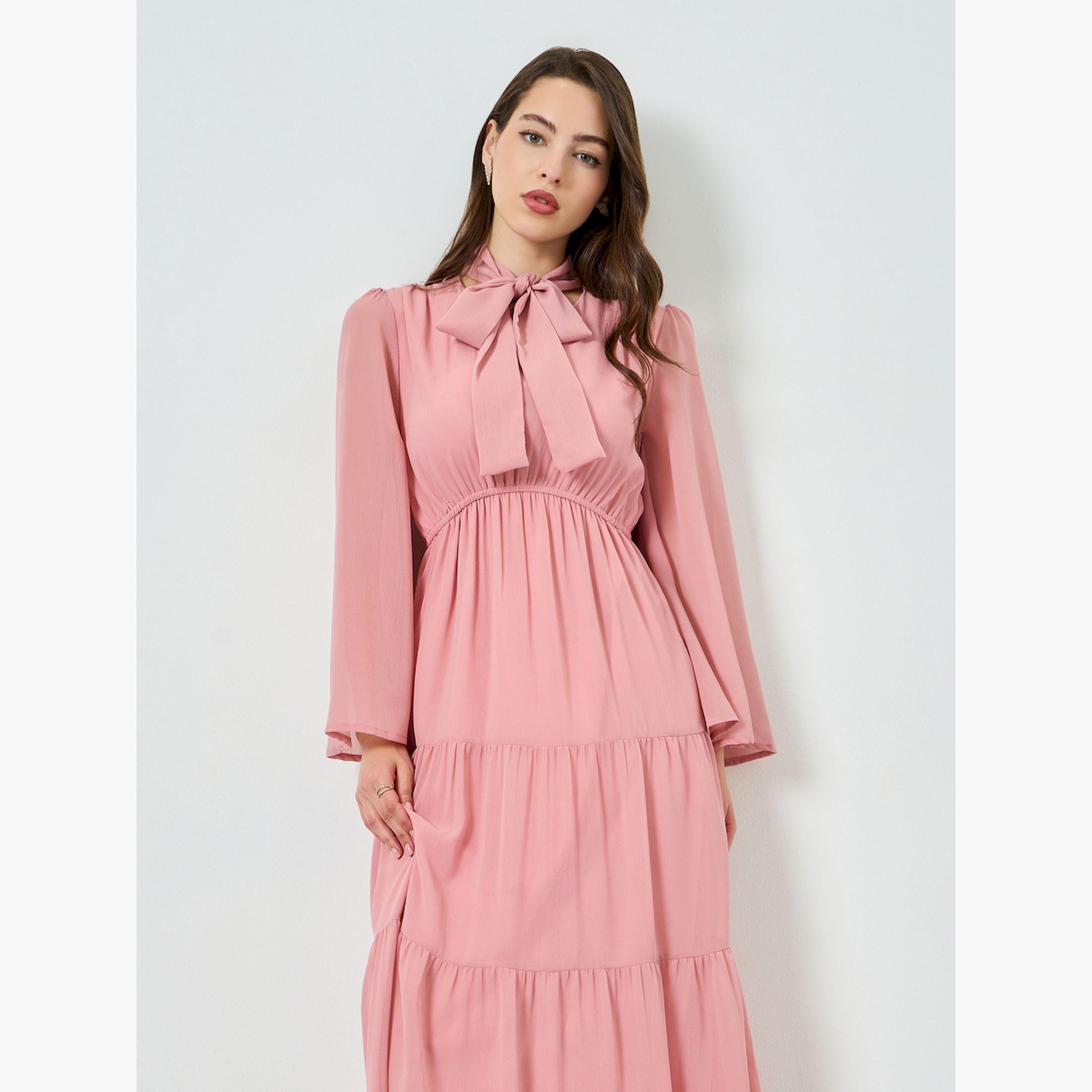 فستان طويل متعدد الطبقات برباط عنق-women-clothing-dresses-image-2