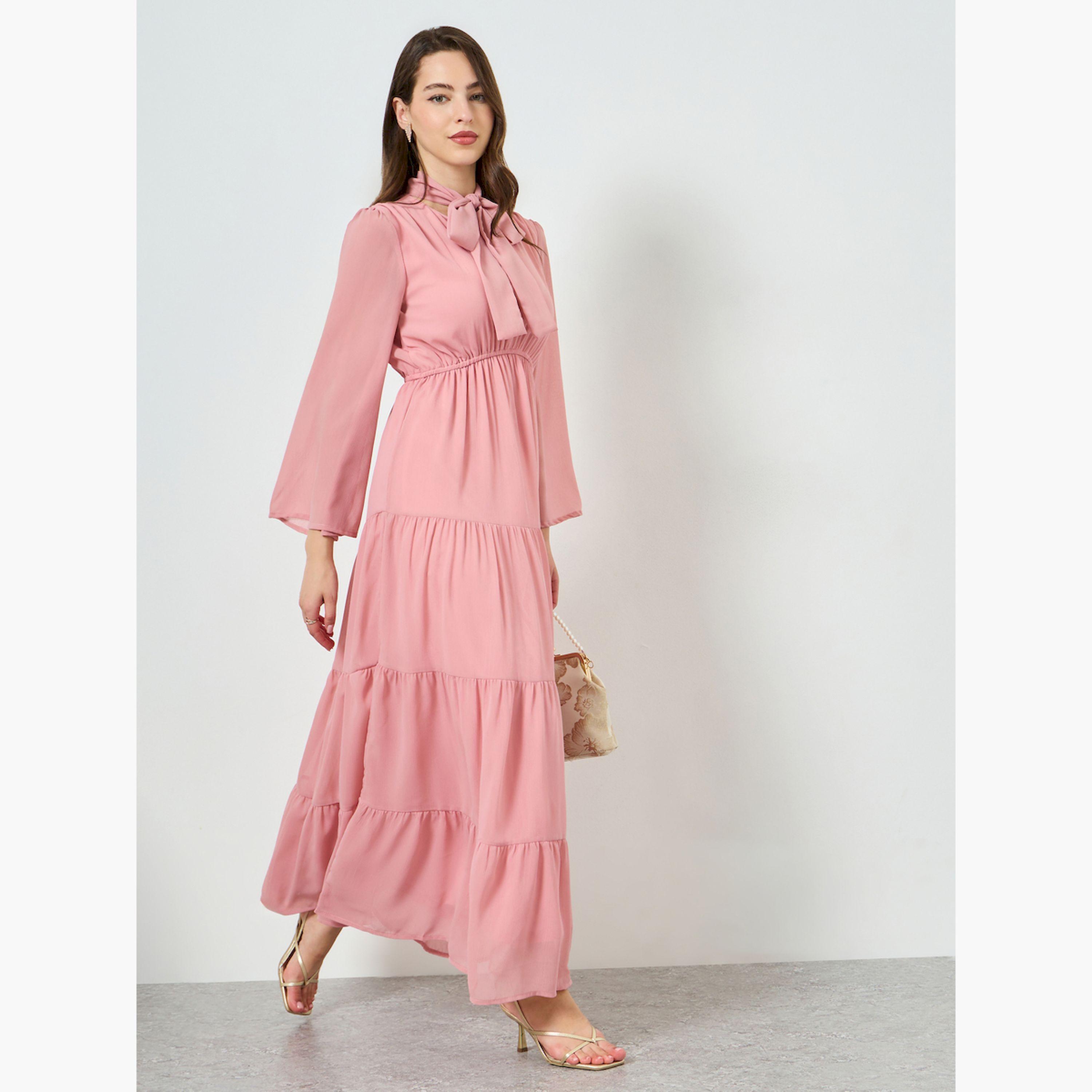 فستان طويل متعدد الطبقات برباط عنق-women-clothing-dresses-image-3