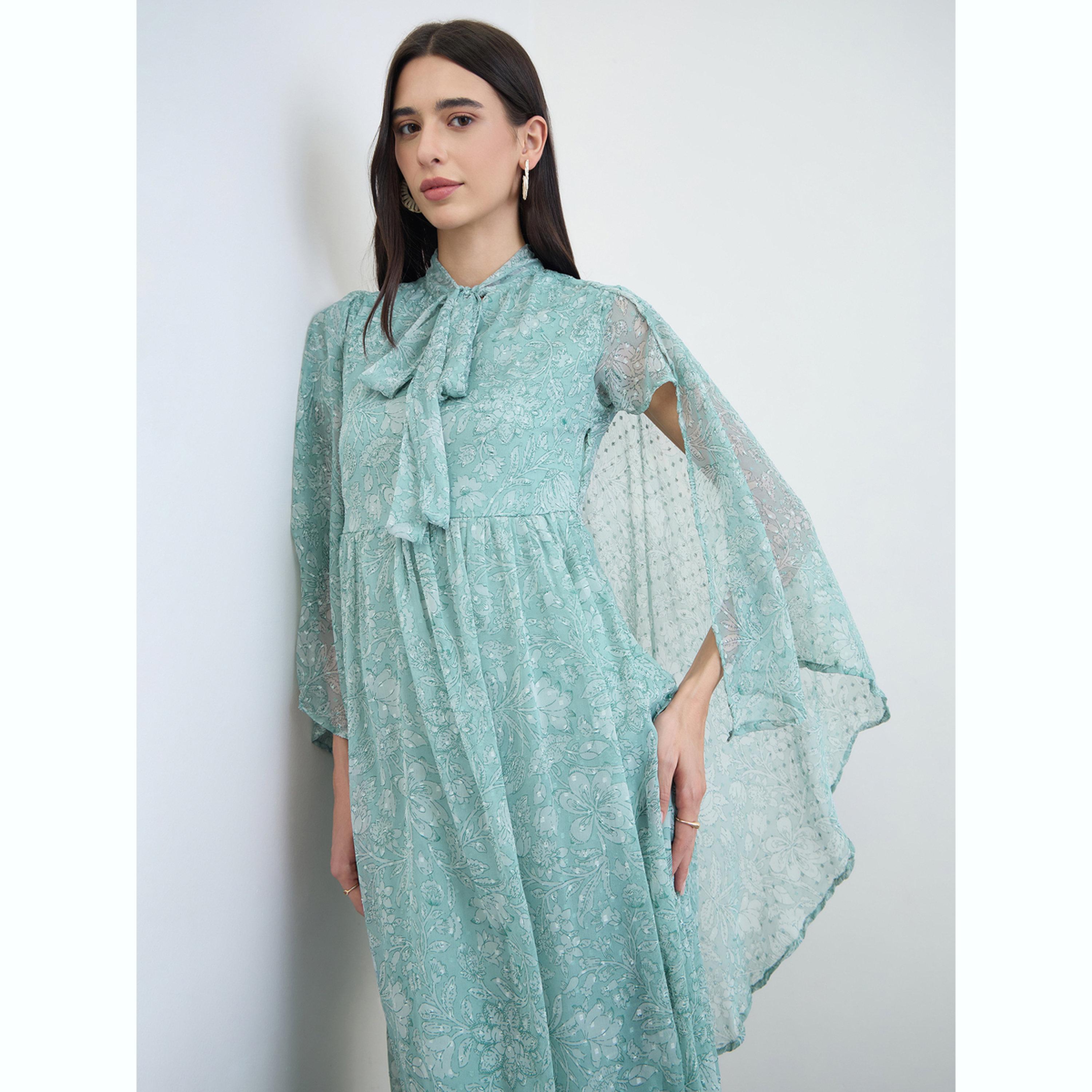 Styli Green Floral Print Dobby Cape Maxi Dress-women-clothing-dresses-image-3