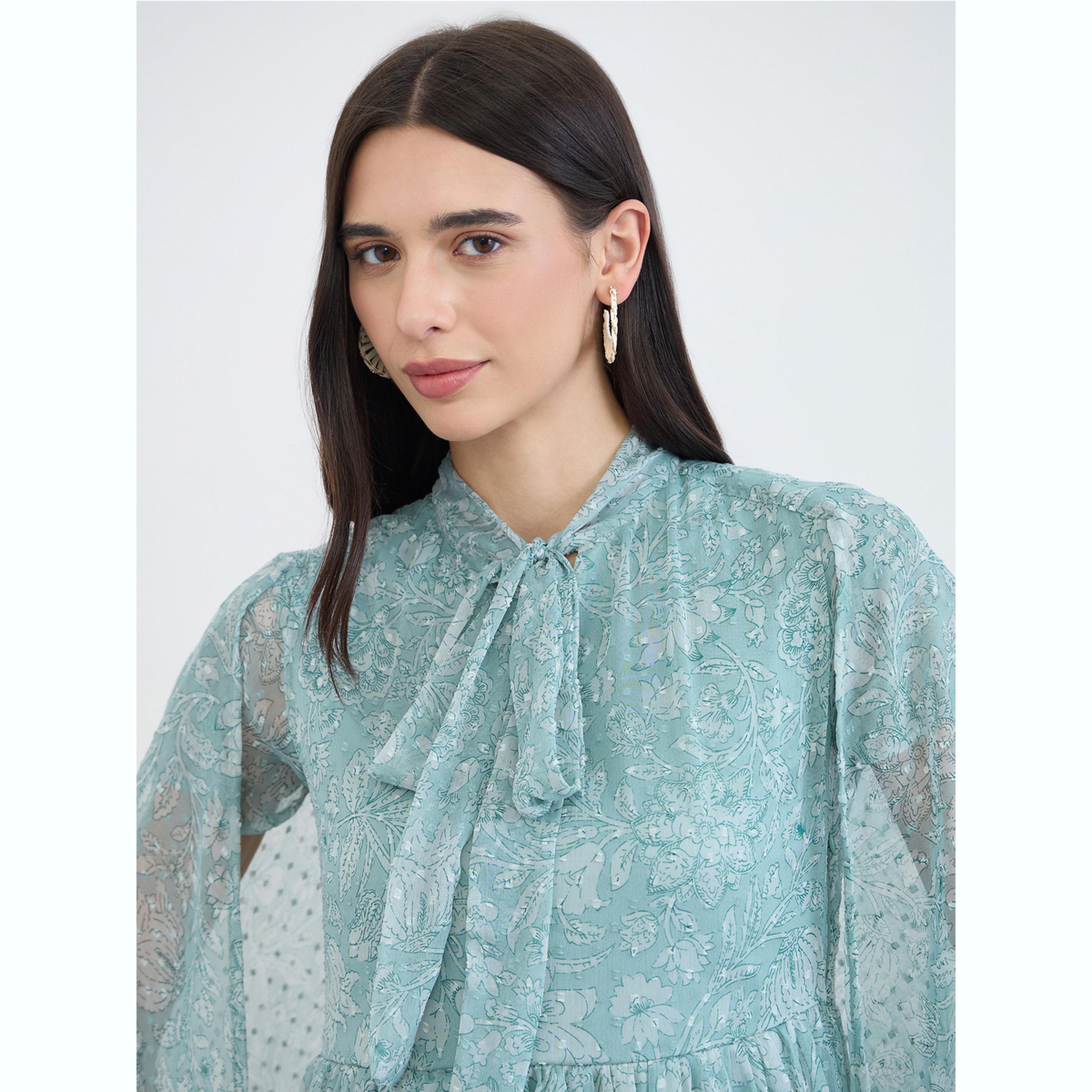Styli Green Floral Print Dobby Cape Maxi Dress-women-clothing-dresses-image-4