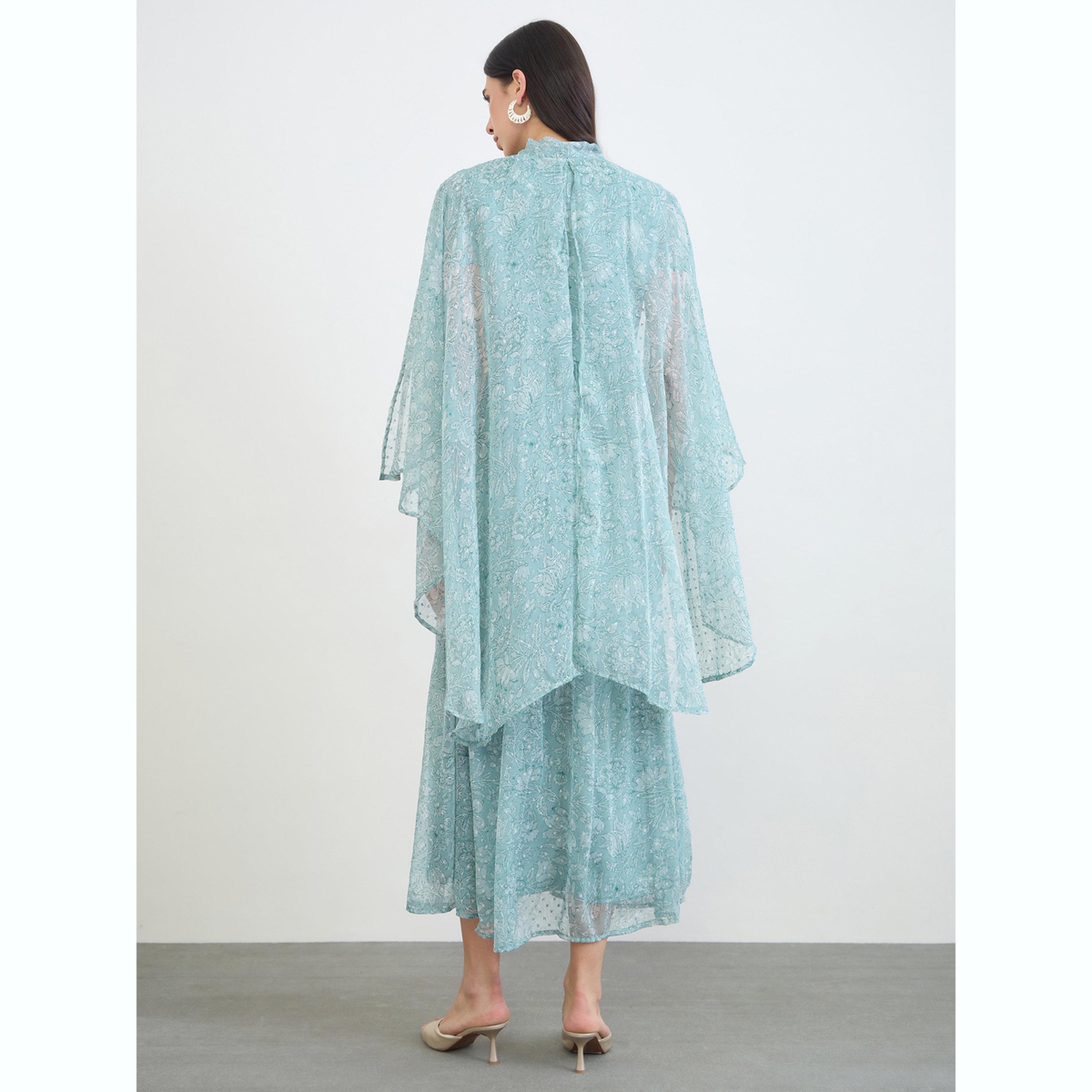Styli Green Floral Print Dobby Cape Maxi Dress-women-clothing-dresses-image-5