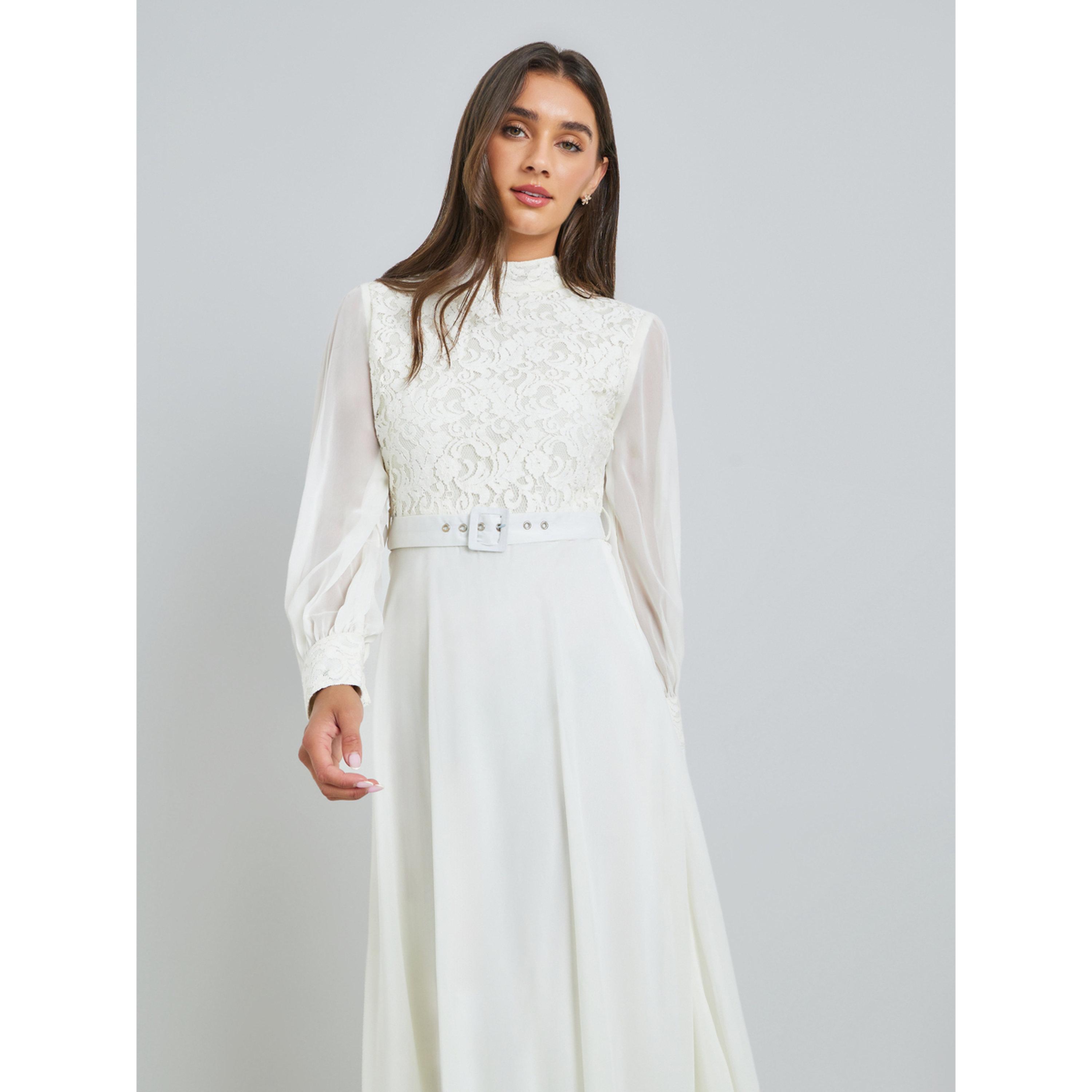 فستان طويل بتفاصيل دانتيل مع حزام-women-clothing-dresses-image-2