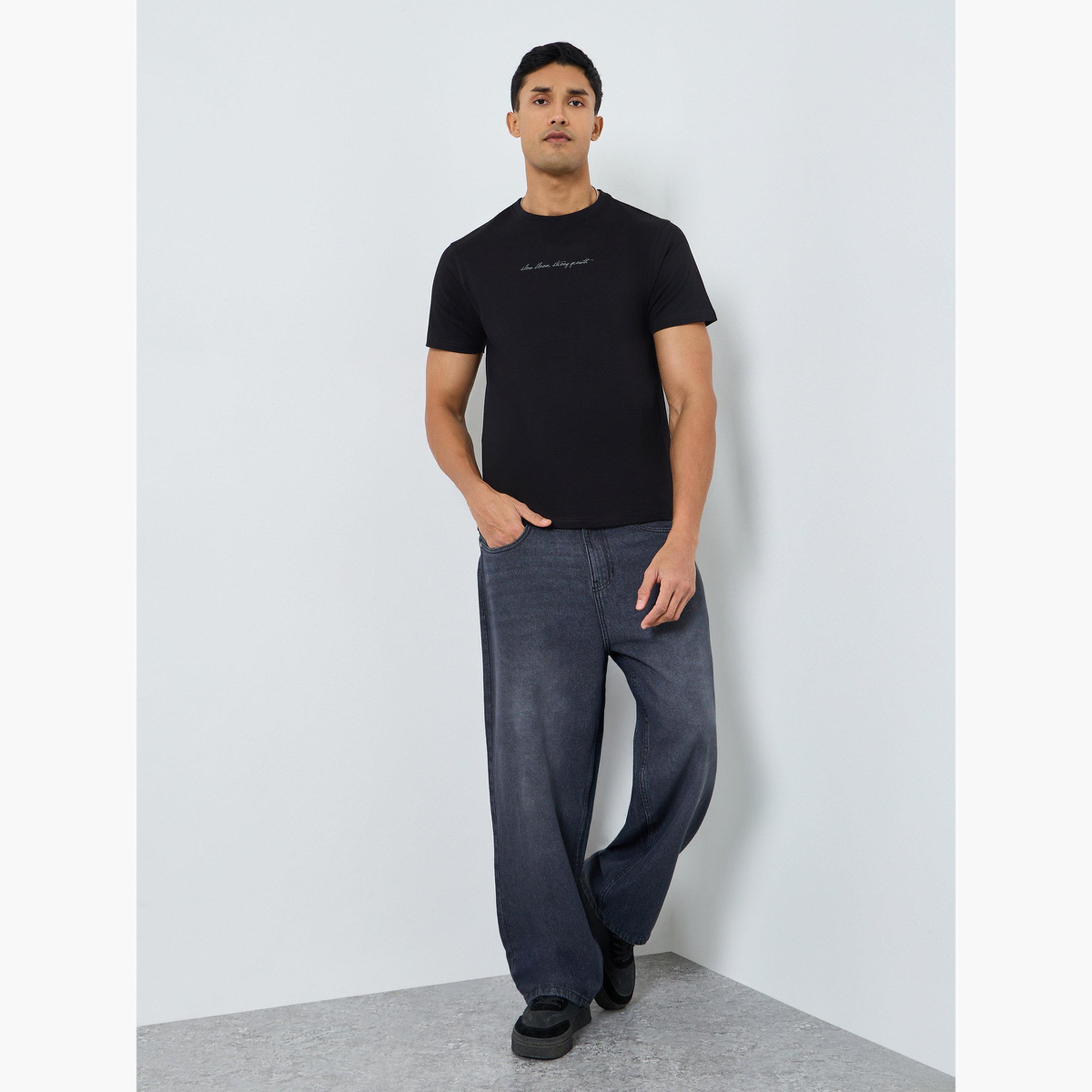 Styli Men Black Graphic Print Crew Neck T-Shirt-men-clothing-tshirtsandpolos-tshirts-image-2