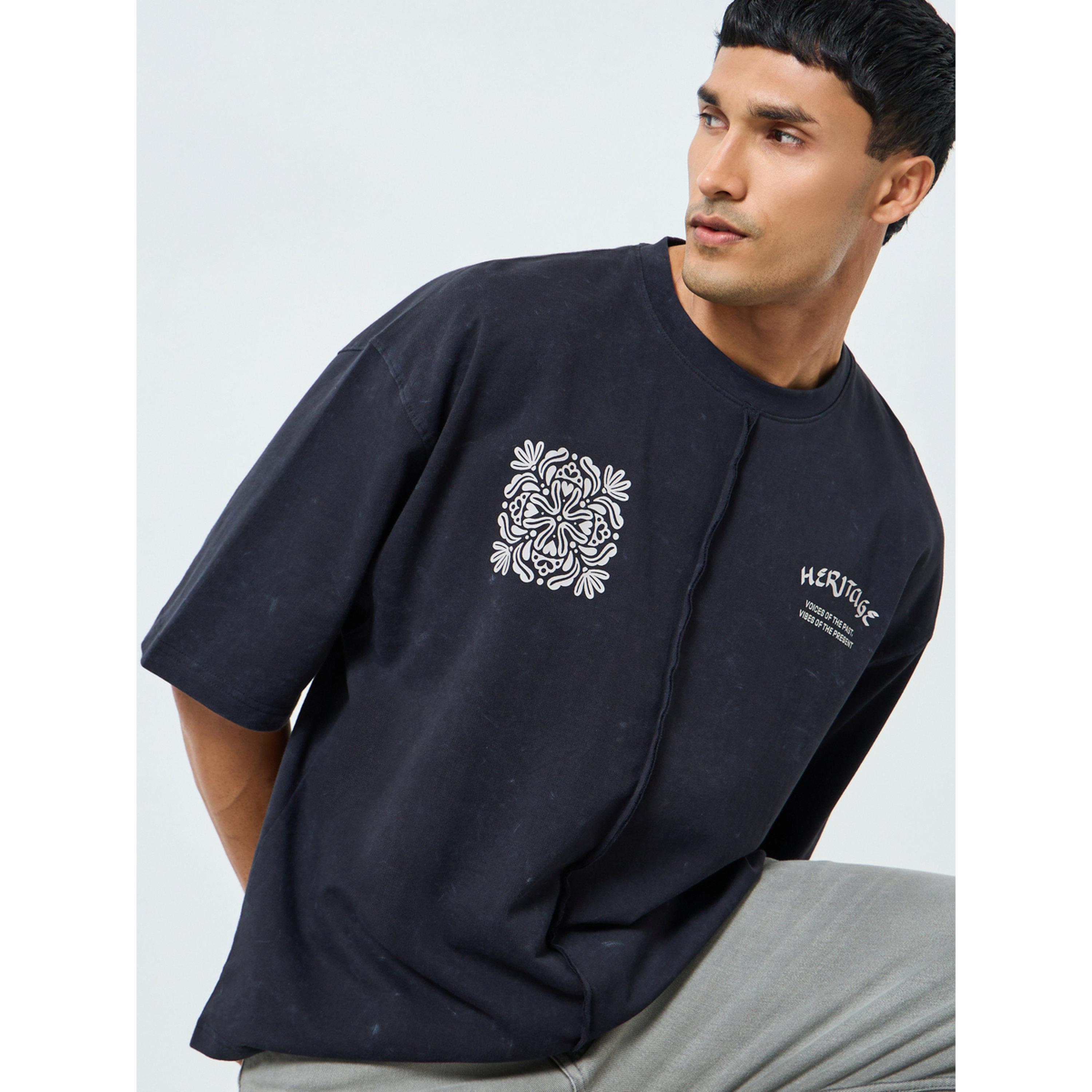 Styli Men Black Boxy Acid Wash Graphic Print T-Shirt-men-clothing-tshirtsandpolos-tshirts-image-3