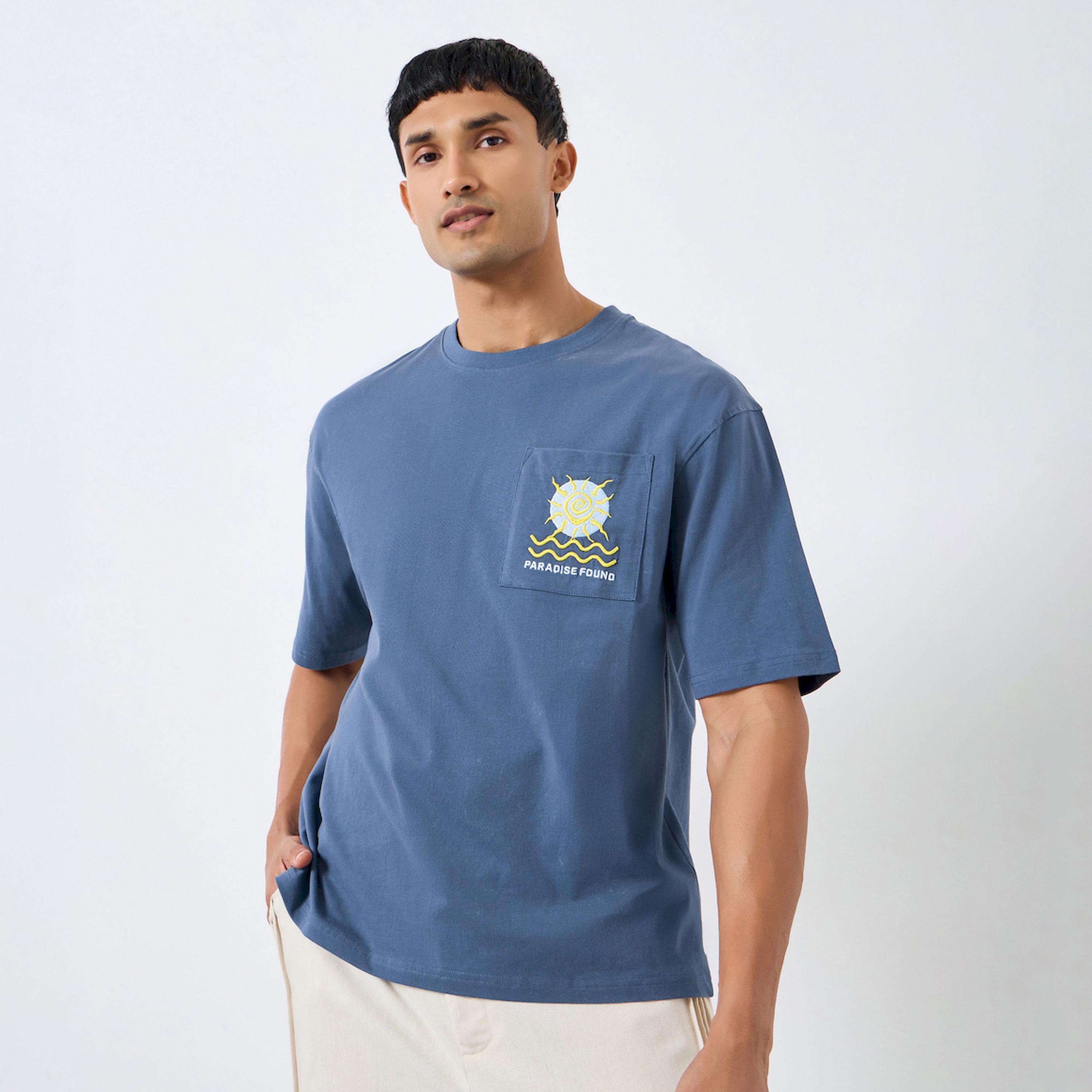 Styli Men Blue Embroidered Oversized T-Shirt-men-clothing-tshirtsandpolos-tshirts-image-1