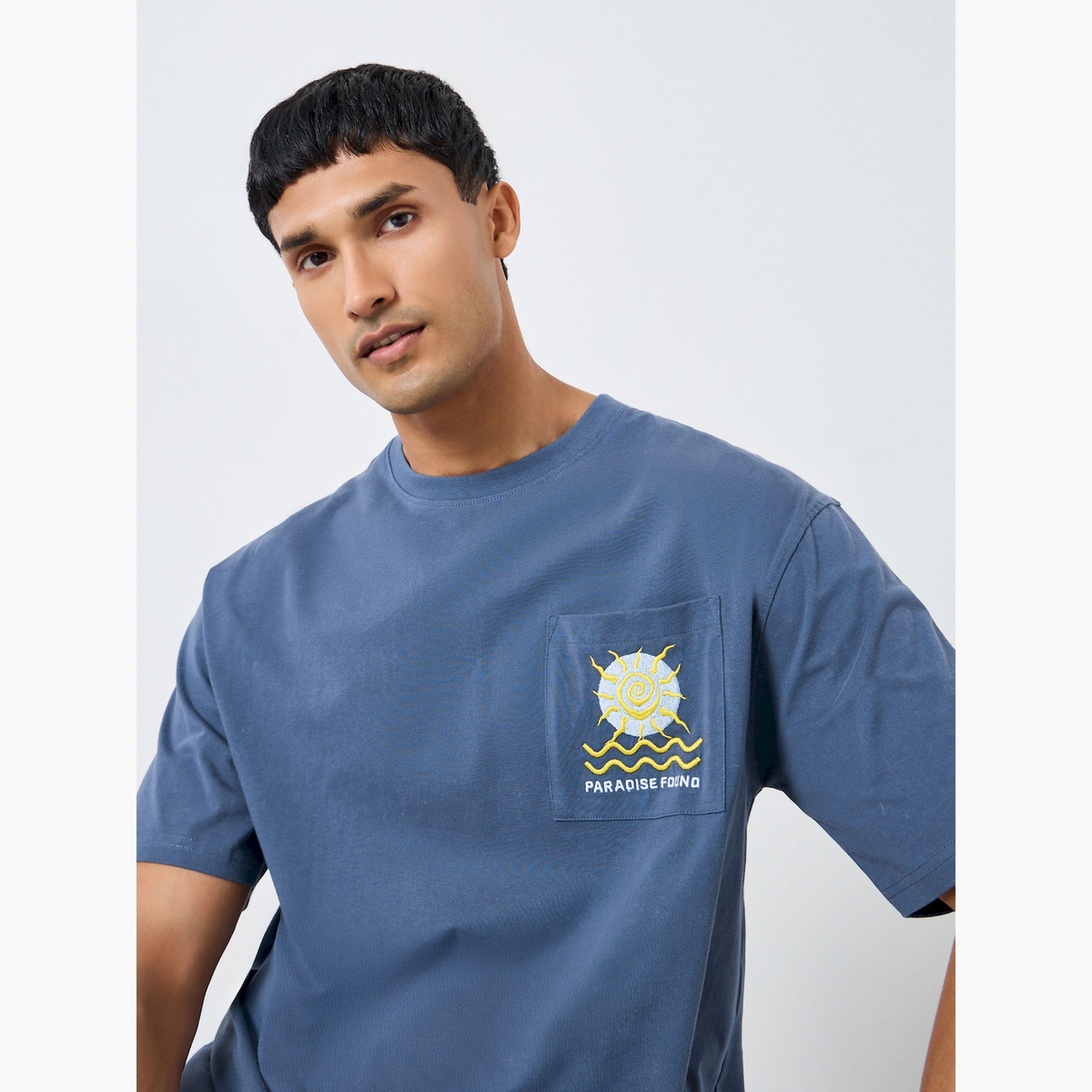 Styli Men Blue Embroidered Oversized T-Shirt-men-clothing-tshirtsandpolos-tshirts-image-3