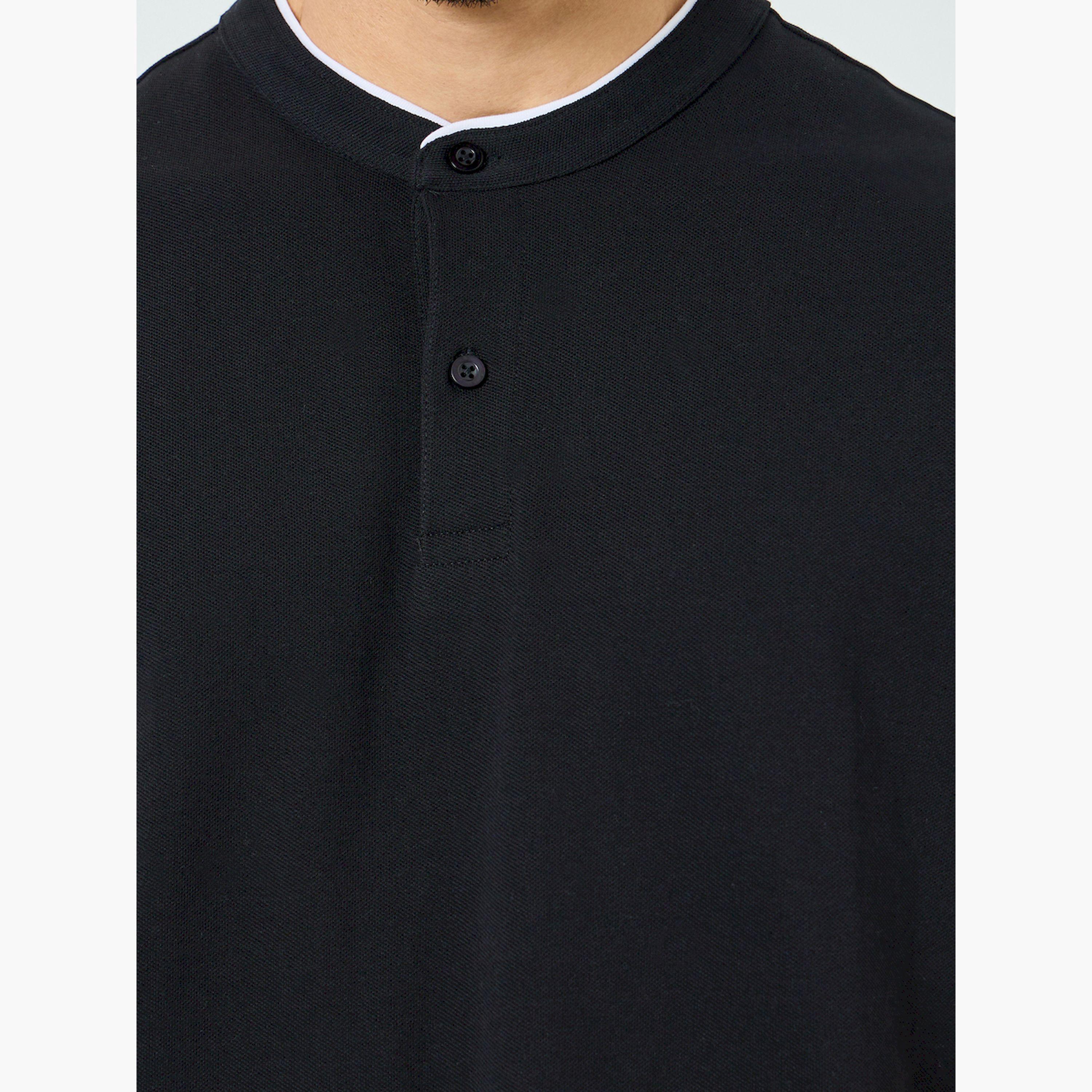 Styli Men Black Stand Collar Relaxed Pique Polo-men-clothing-tshirtsandpolos-polos-image-4