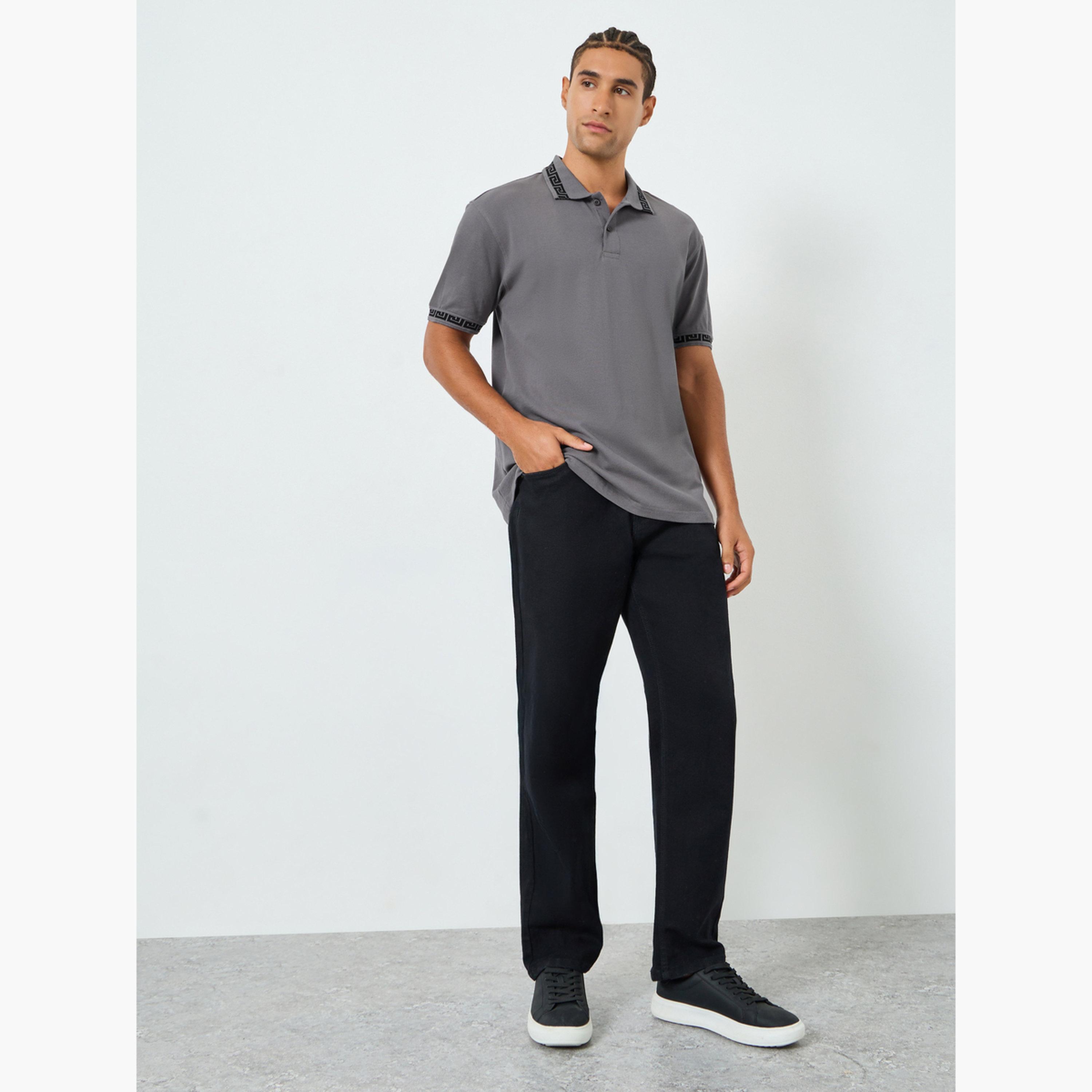 قميص بولو رجالي رمادي بياقة جاكار وقصة مريحة-men-clothing-tshirtsandpolos-polos-image-2