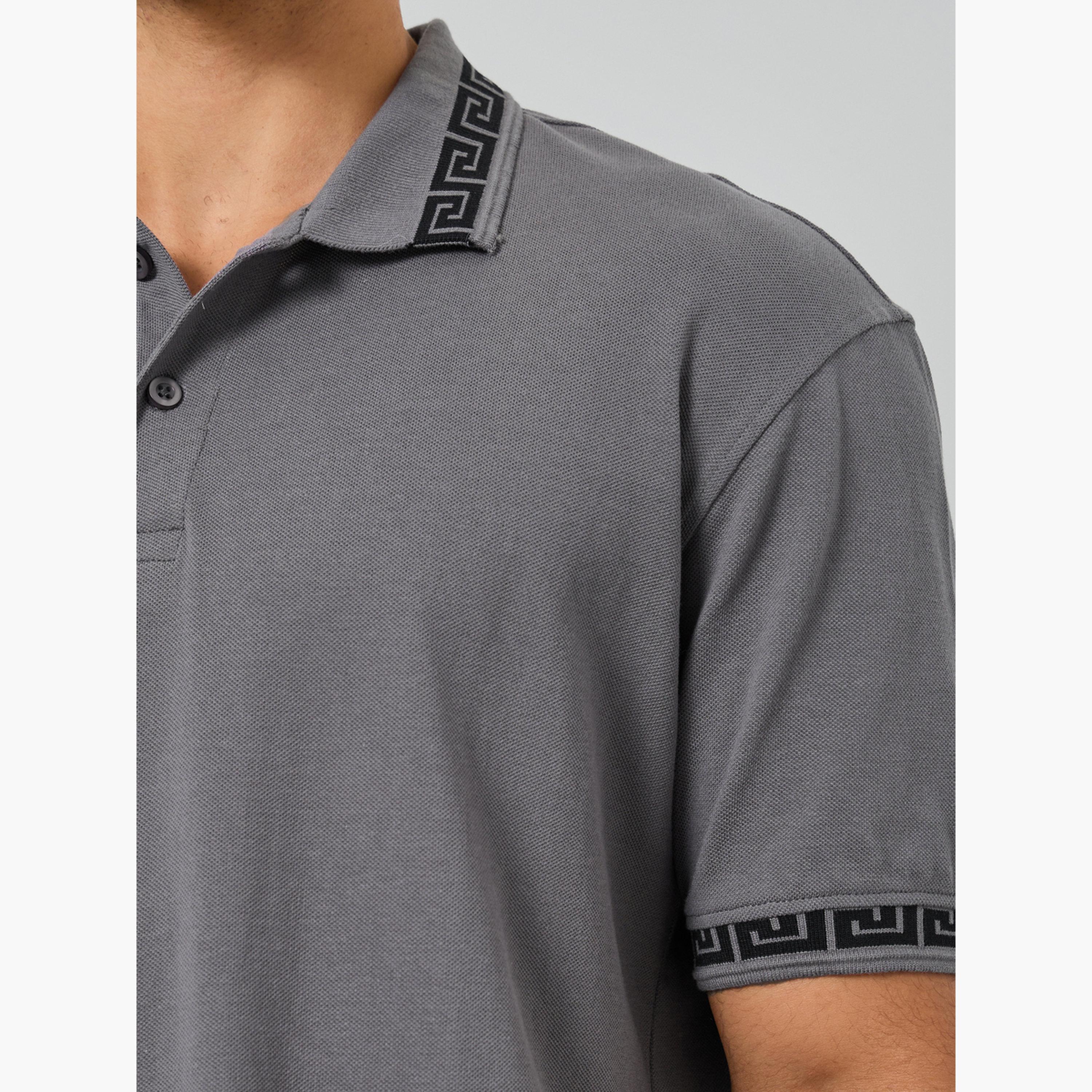 Styli Men Grey Jacquard Collar Relaxed Fit Polo-men-clothing-tshirtsandpolos-polos-image-4
