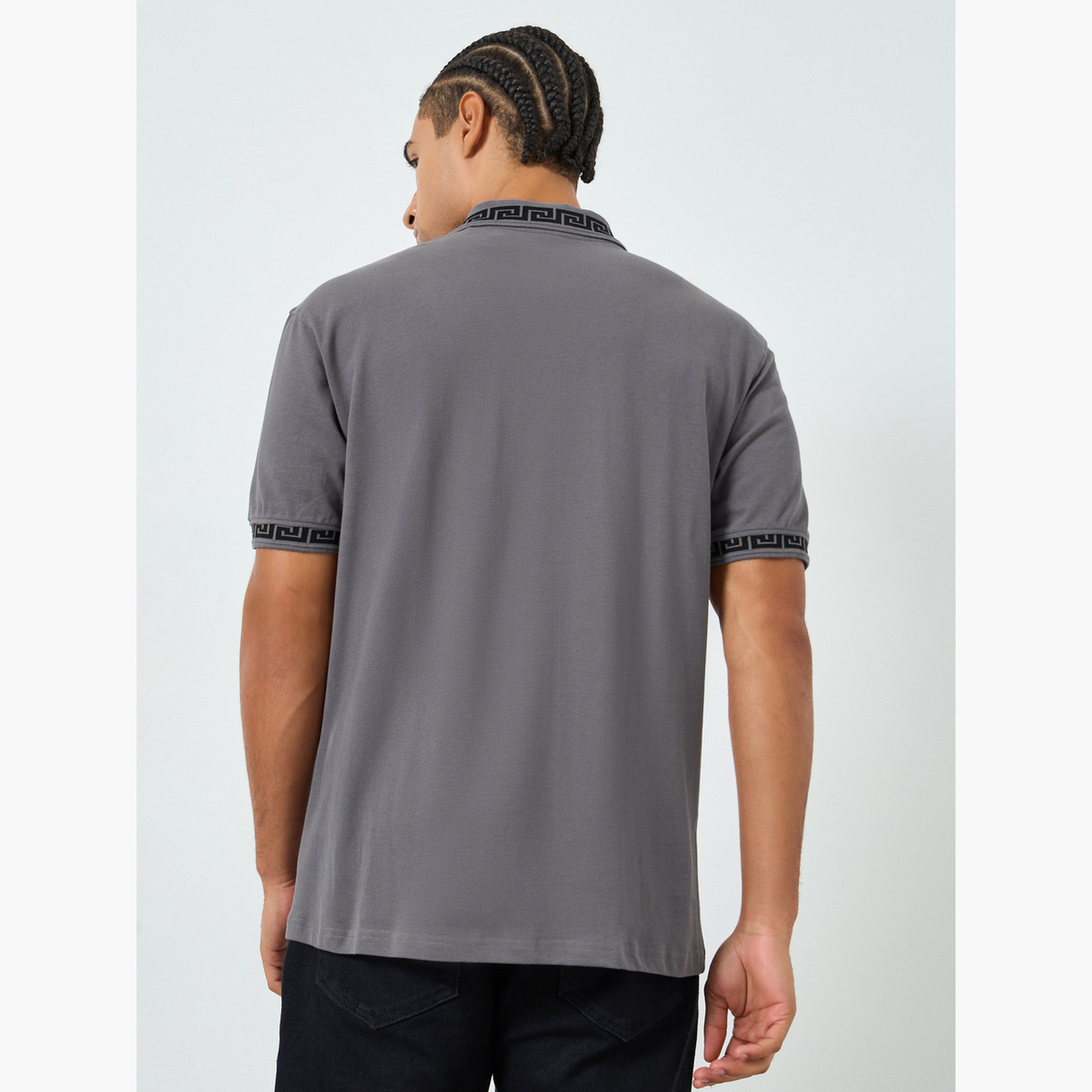 Styli Men Grey Jacquard Collar Relaxed Fit Polo-men-clothing-tshirtsandpolos-polos-image-5