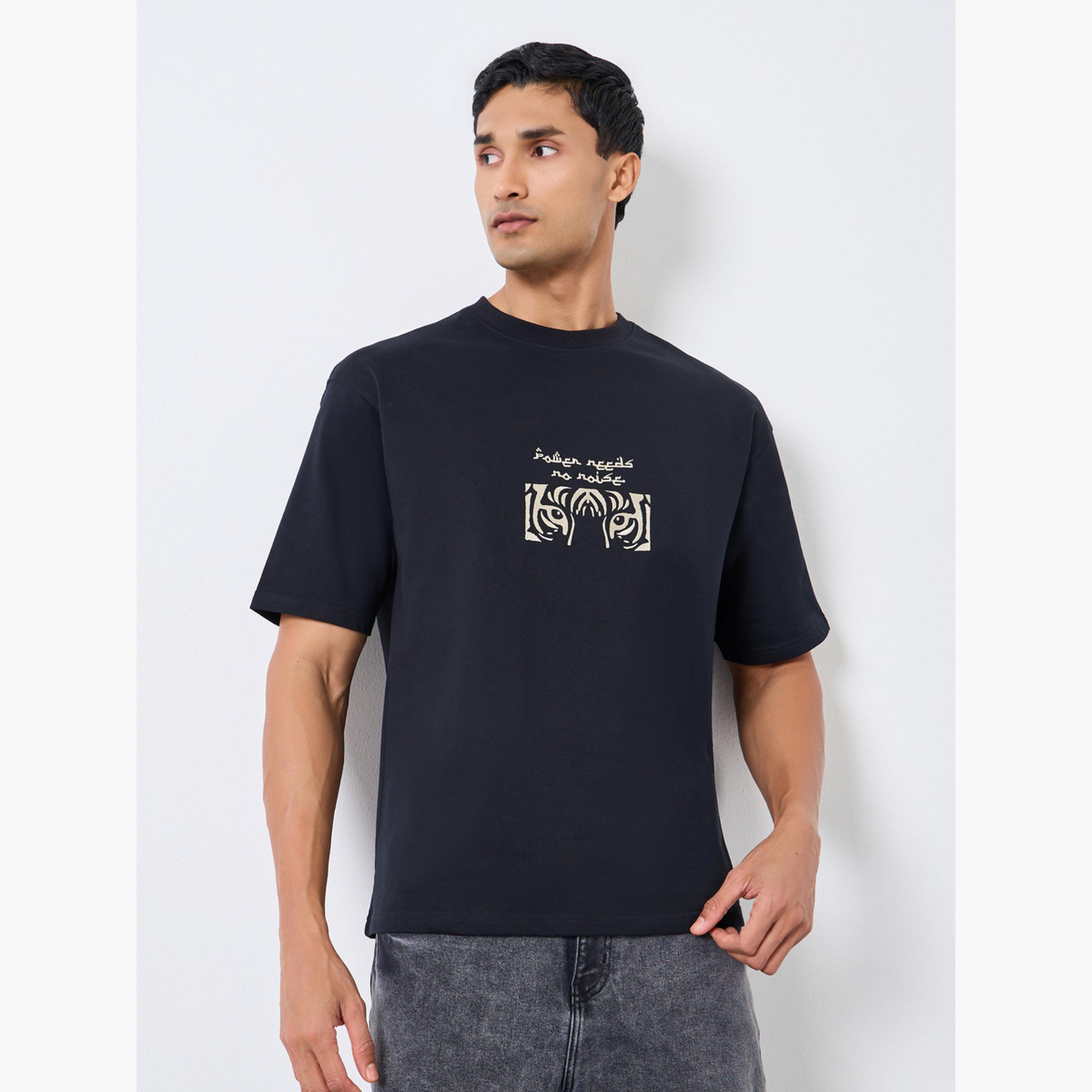 Styli Men Black Graphic Embroidery Oversized T-Shirt-men-clothing-tshirtsandpolos-tshirts-image-1