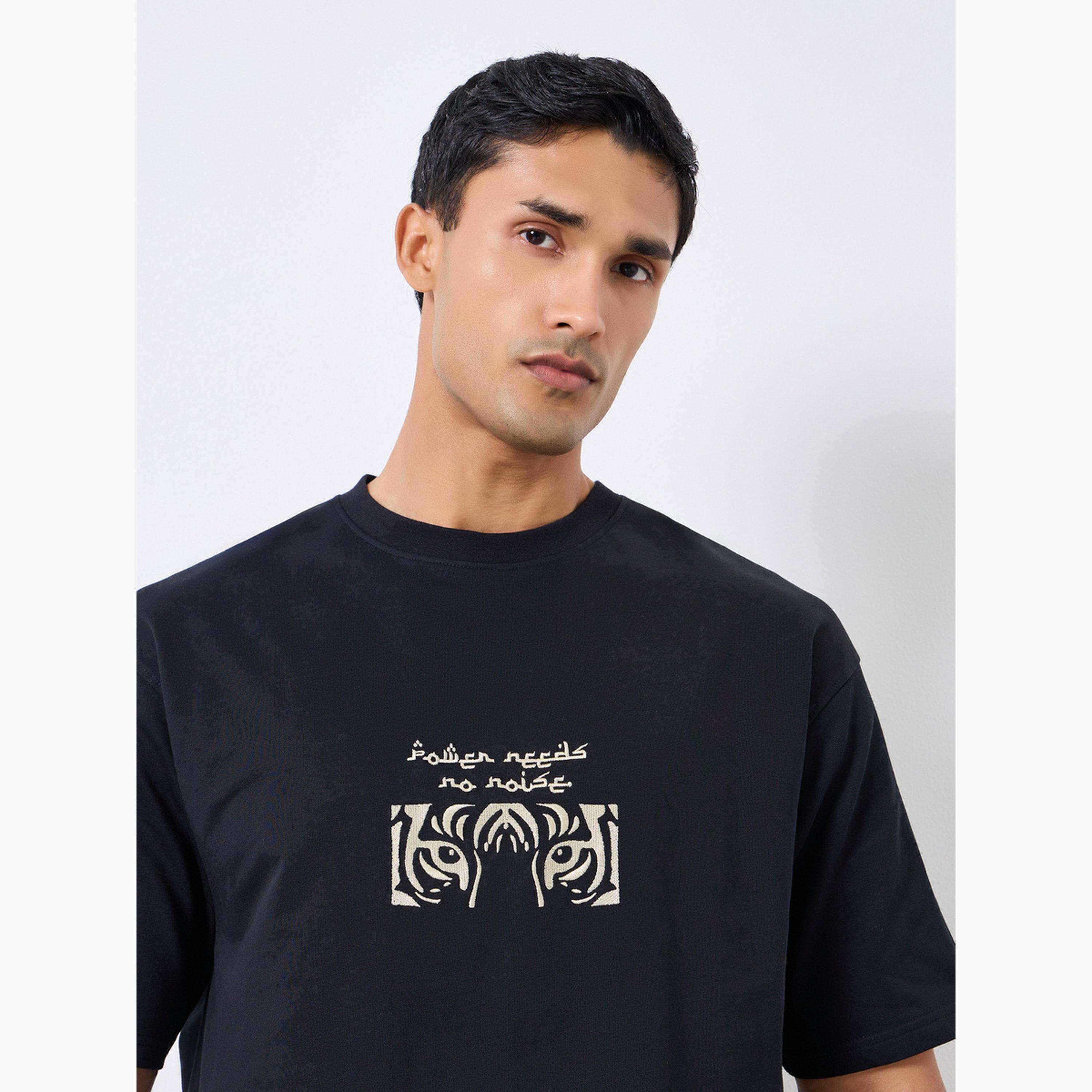 Styli Men Black Graphic Embroidery Oversized T-Shirt-men-clothing-tshirtsandpolos-tshirts-image-3