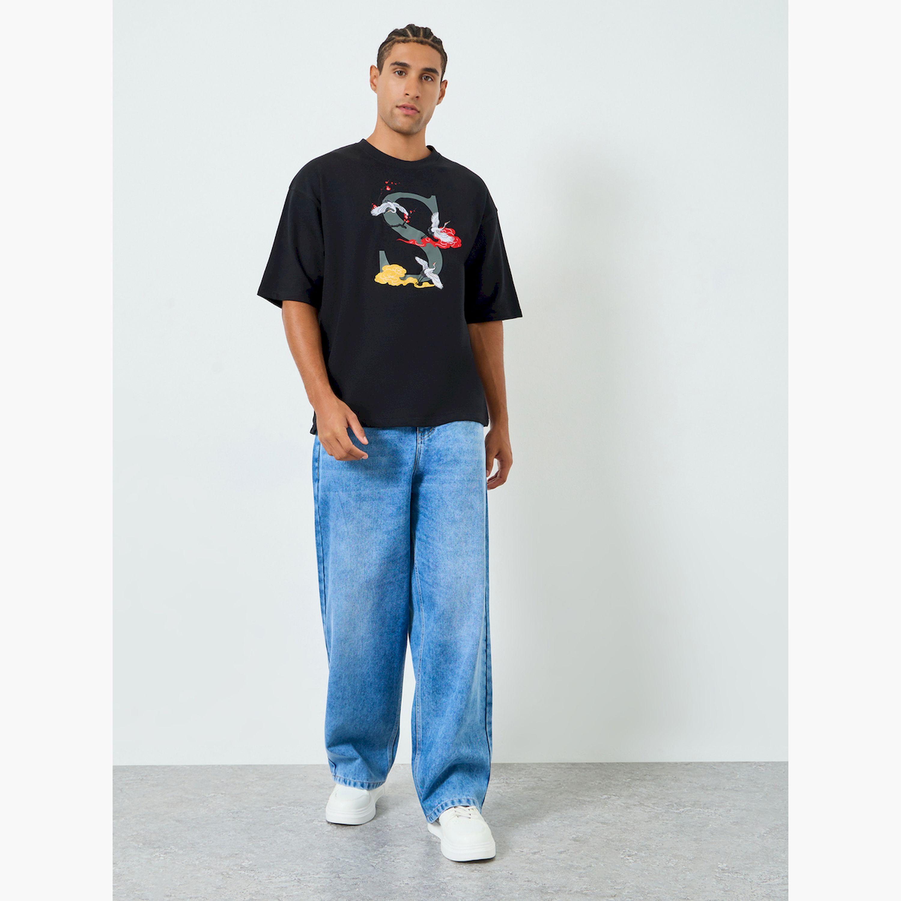 Styli Men Black Embroidered Oversized Terry T-Shirt-men-clothing-tshirtsandpolos-tshirts-image-2