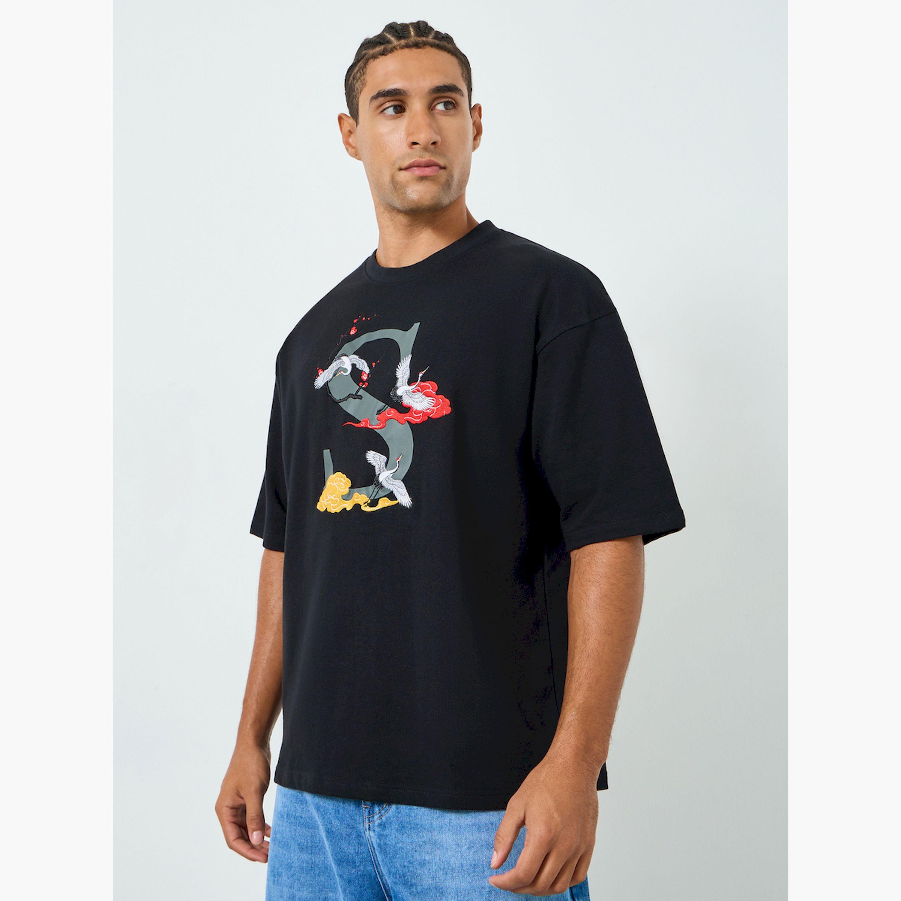 Styli Men Black Embroidered Oversized Terry T-Shirt-men-clothing-tshirtsandpolos-tshirts-image-3