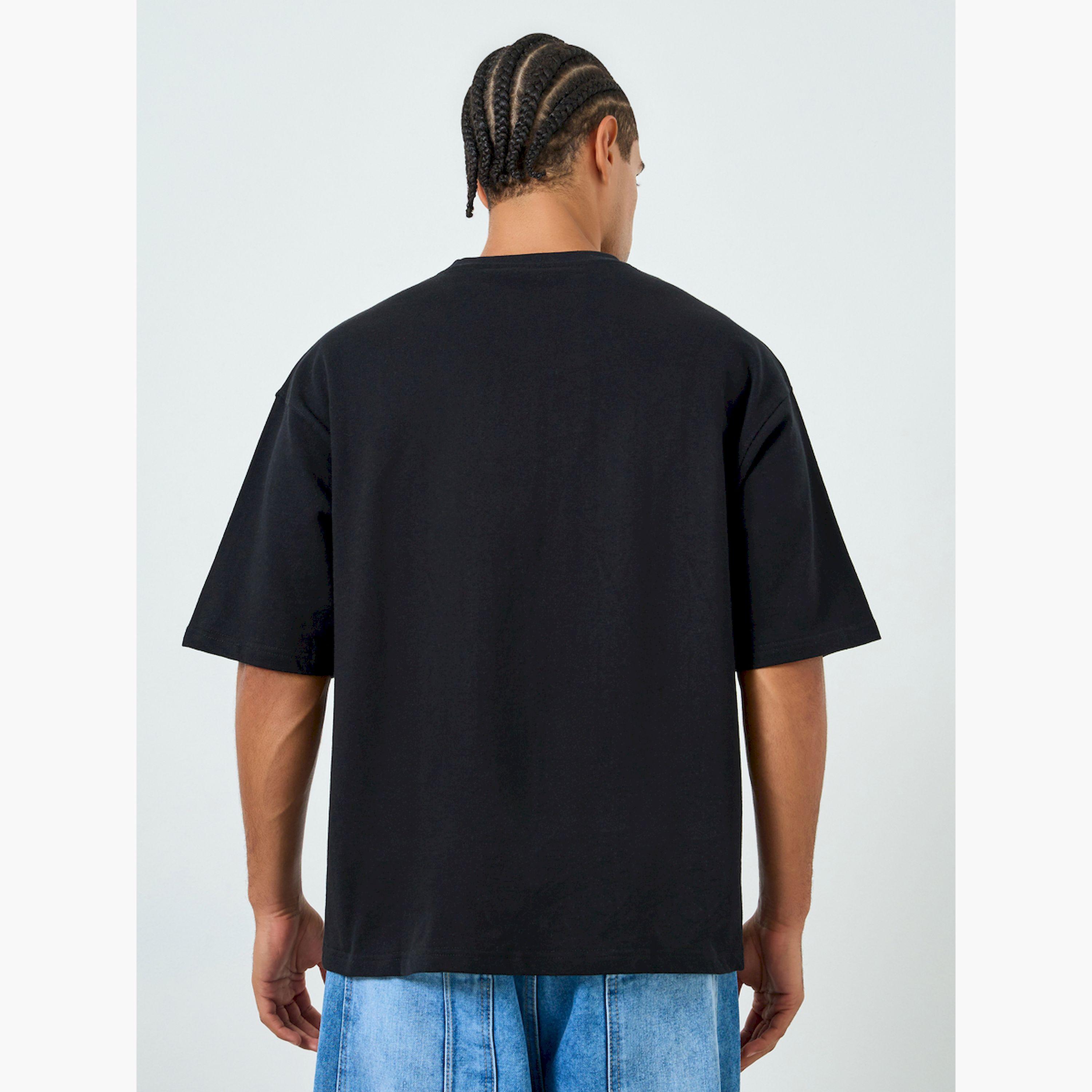 Styli Men Black Embroidered Oversized Terry T-Shirt-men-clothing-tshirtsandpolos-tshirts-image-4