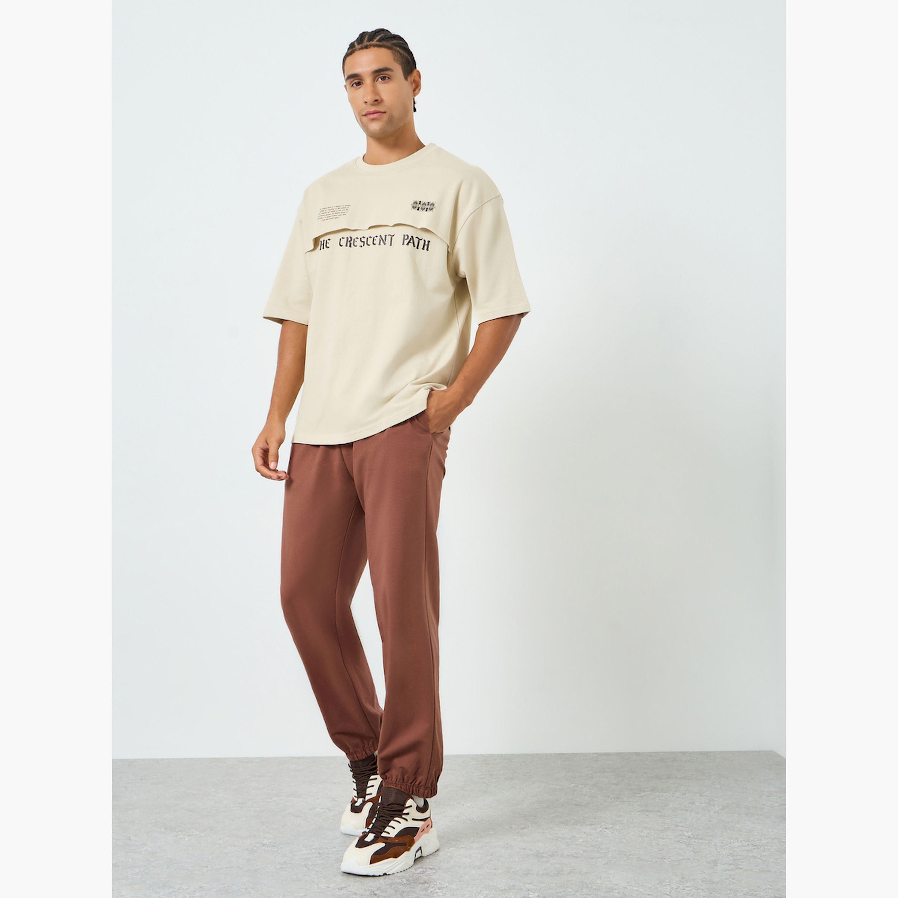 Styli Men Beige Graphic Print Oversized T-Shirt-men-clothing-tshirtsandpolos-tshirts-image-2