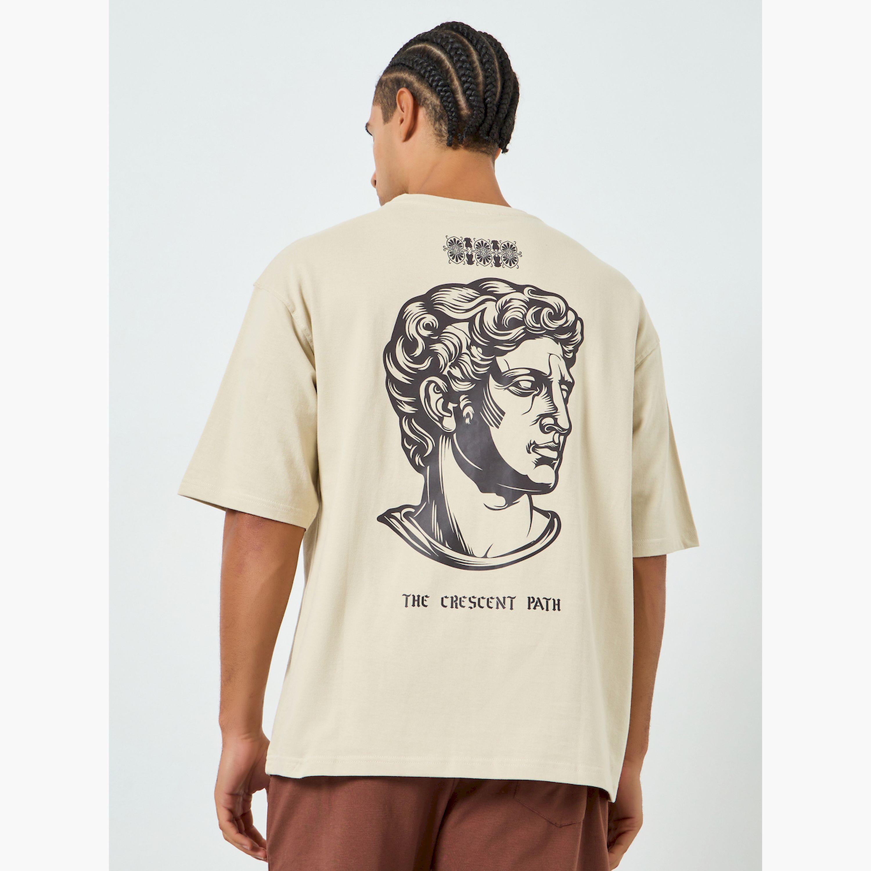 Styli Men Beige Graphic Print Oversized T-Shirt-men-clothing-tshirtsandpolos-tshirts-image-4