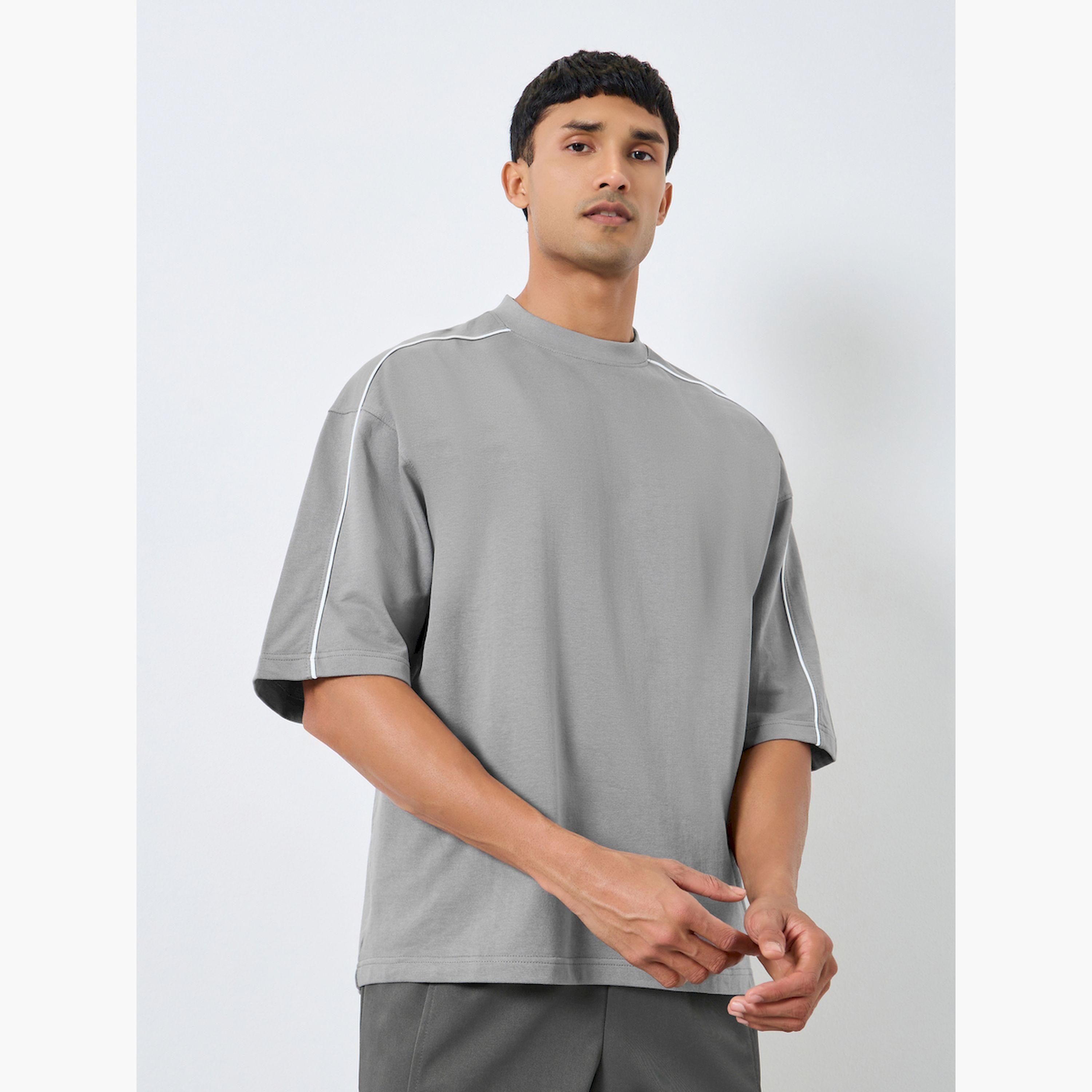 Styli Men Grey Boxy Fit Contrast Piping T-Shirt-men-clothing-tshirtsandpolos-tshirts-image-1