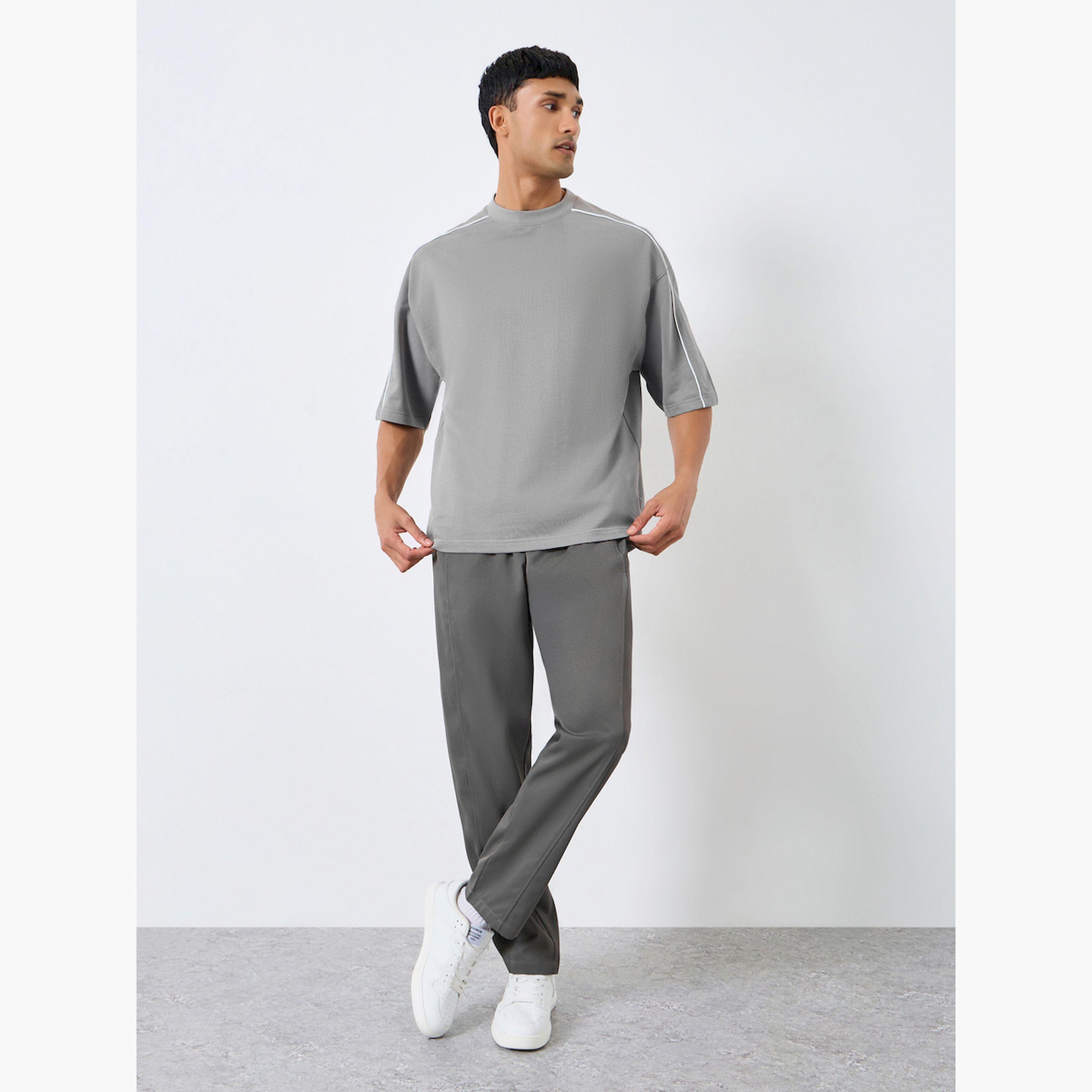 Styli Men Grey Boxy Fit Contrast Piping T-Shirt-men-clothing-tshirtsandpolos-tshirts-image-2