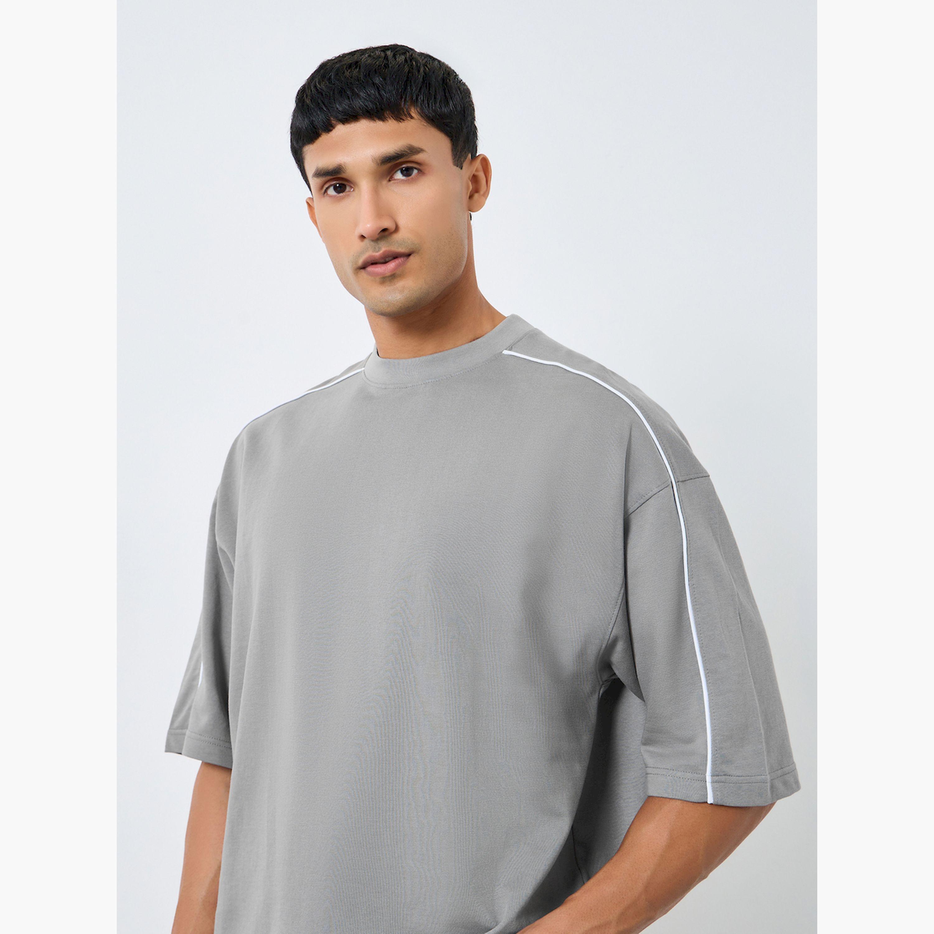 Styli Men Grey Boxy Fit Contrast Piping T-Shirt-men-clothing-tshirtsandpolos-tshirts-image-3