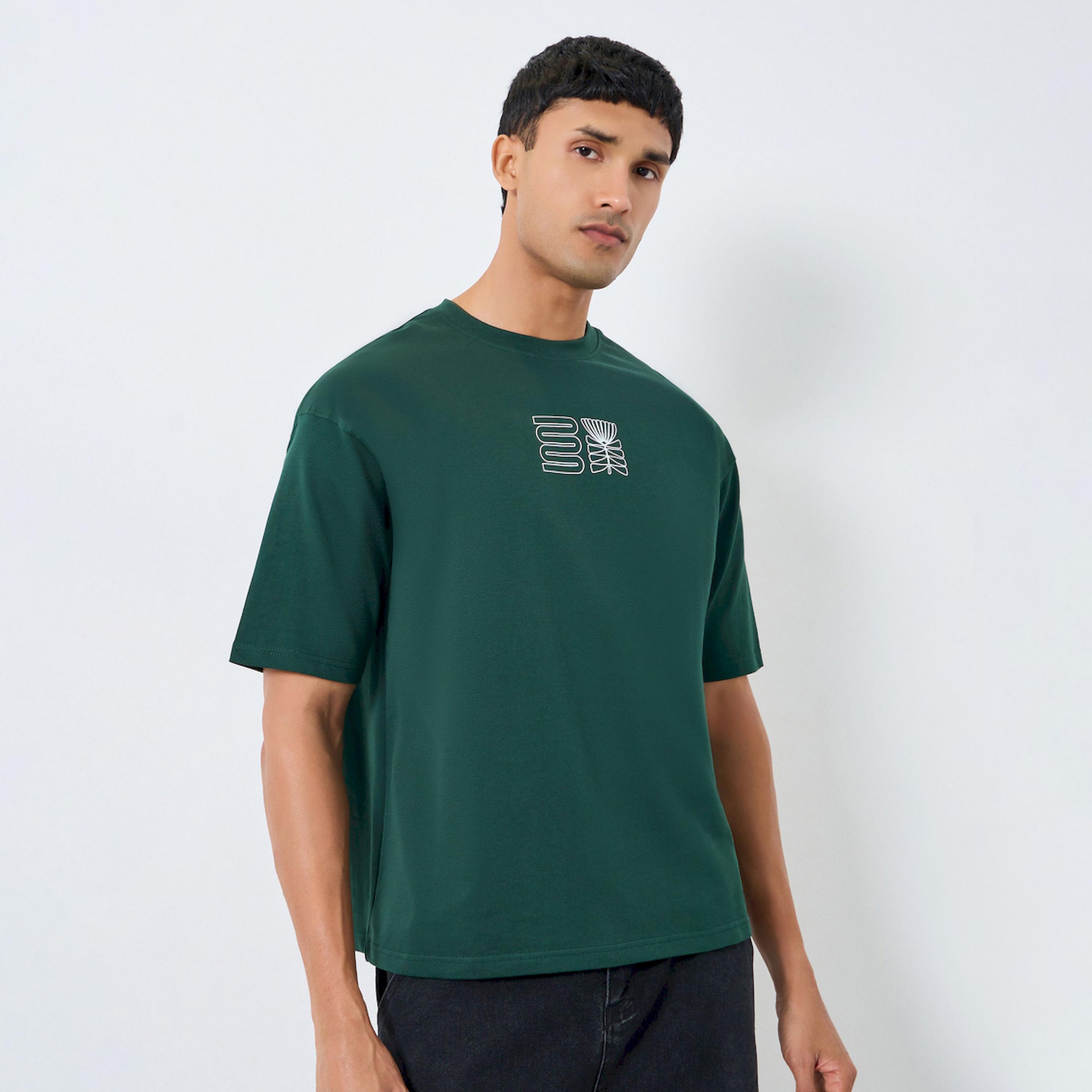 Styli Men Green Graphic Print Oversized T-Shirt-men-clothing-tshirtsandpolos-tshirts-image-1