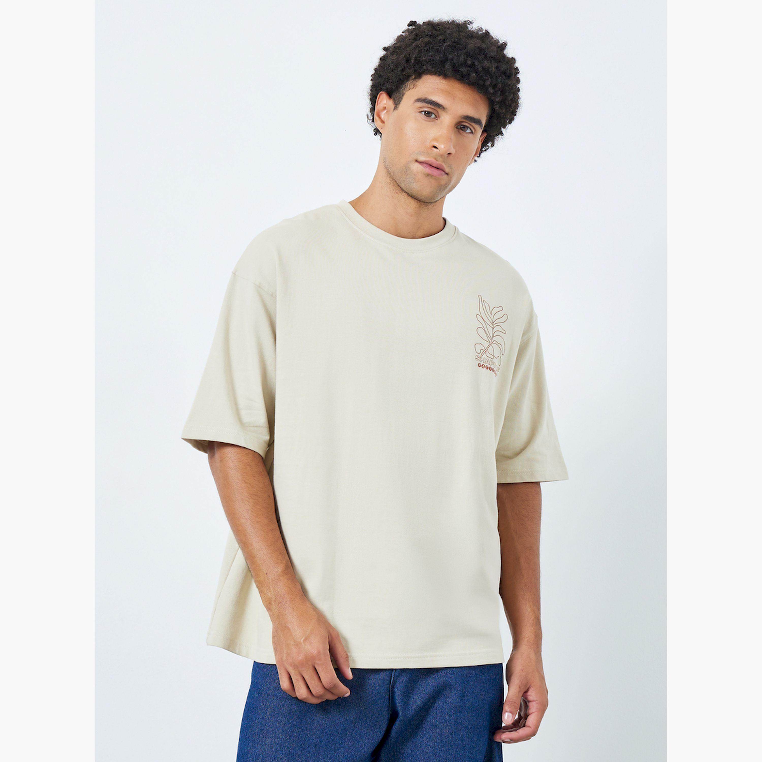 Styli Men Beige Graphic Print Oversized T-Shirt-men-clothing-tshirtsandpolos-tshirts-image-1
