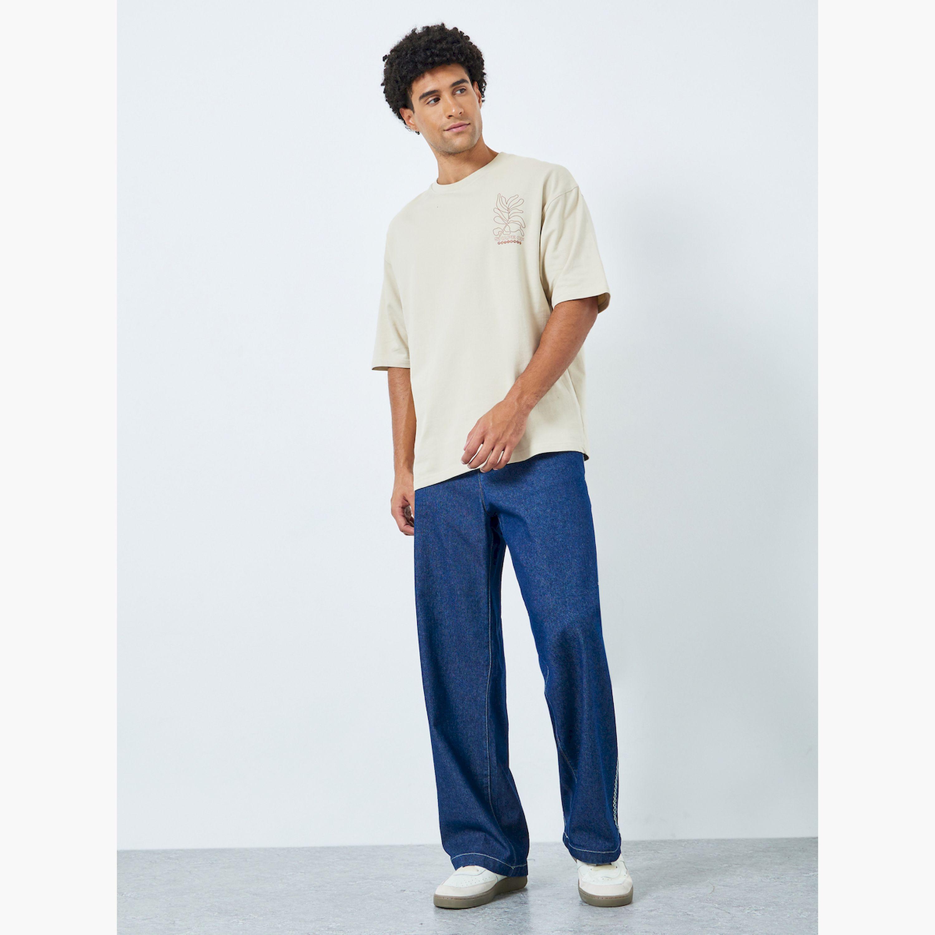 Styli Men Beige Graphic Print Oversized T-Shirt-men-clothing-tshirtsandpolos-tshirts-image-2