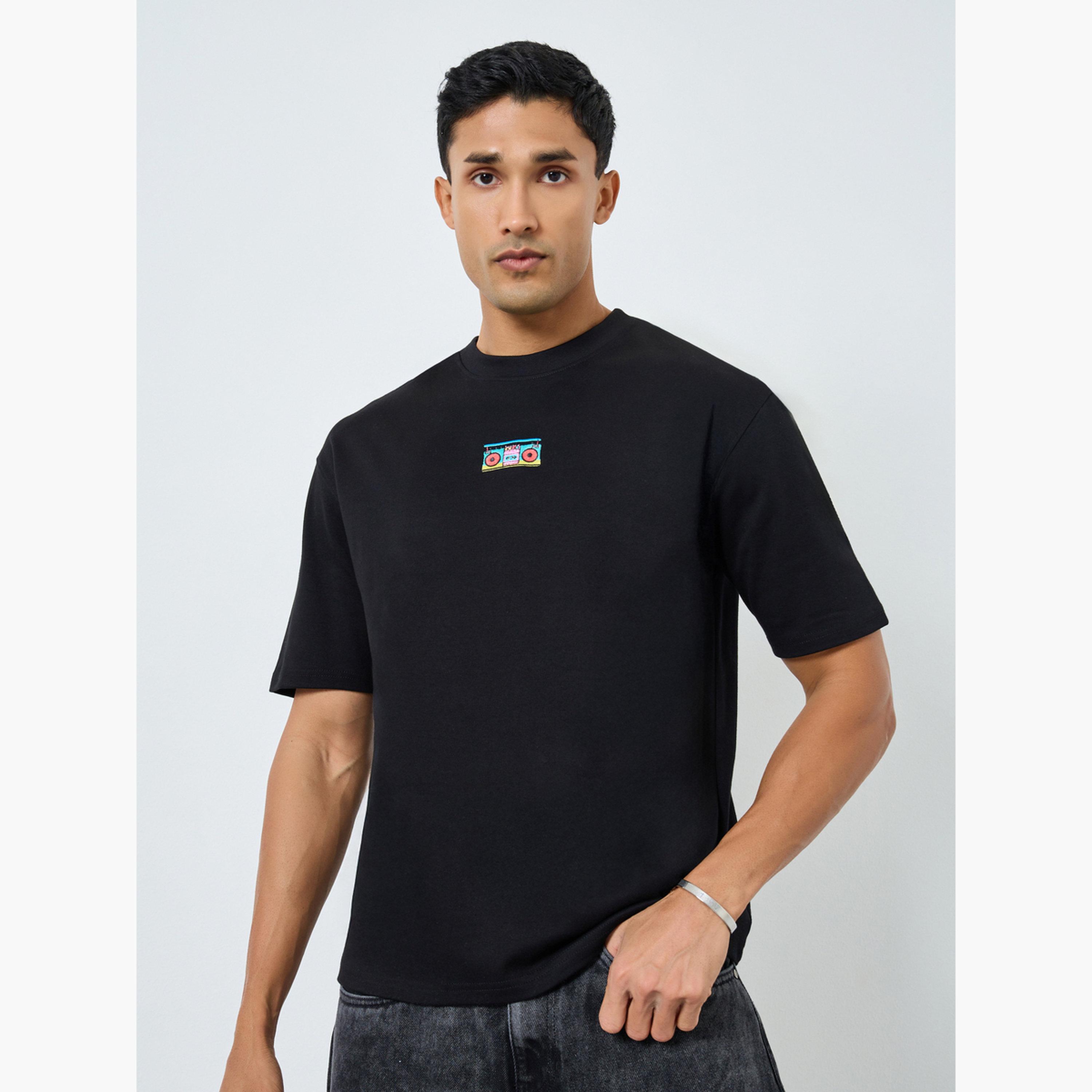 Styli Men Black Oversized Embroidered T-Shirt-men-clothing-tshirtsandpolos-tshirts-image-1