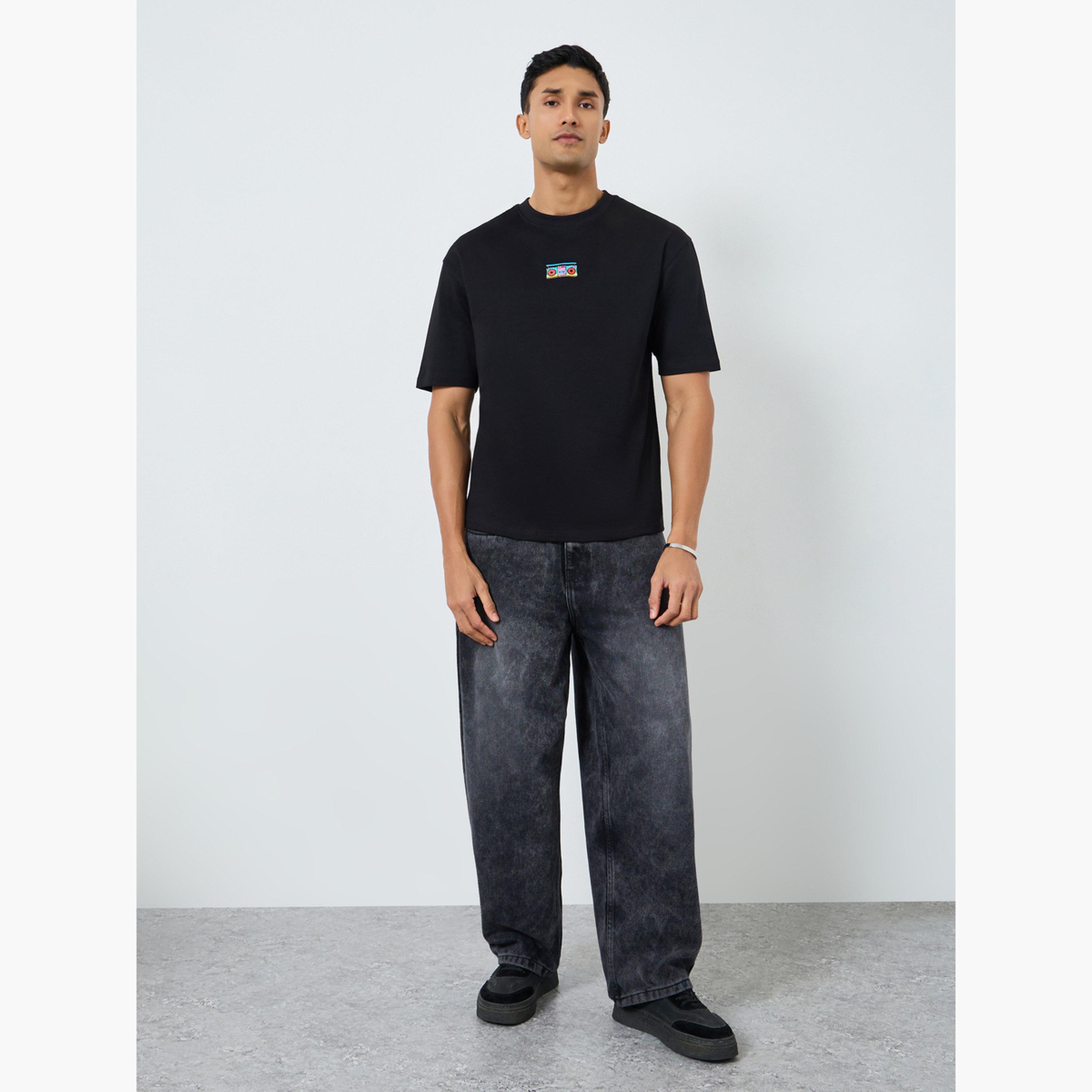 Styli Men Black Oversized Embroidered T-Shirt-men-clothing-tshirtsandpolos-tshirts-image-2