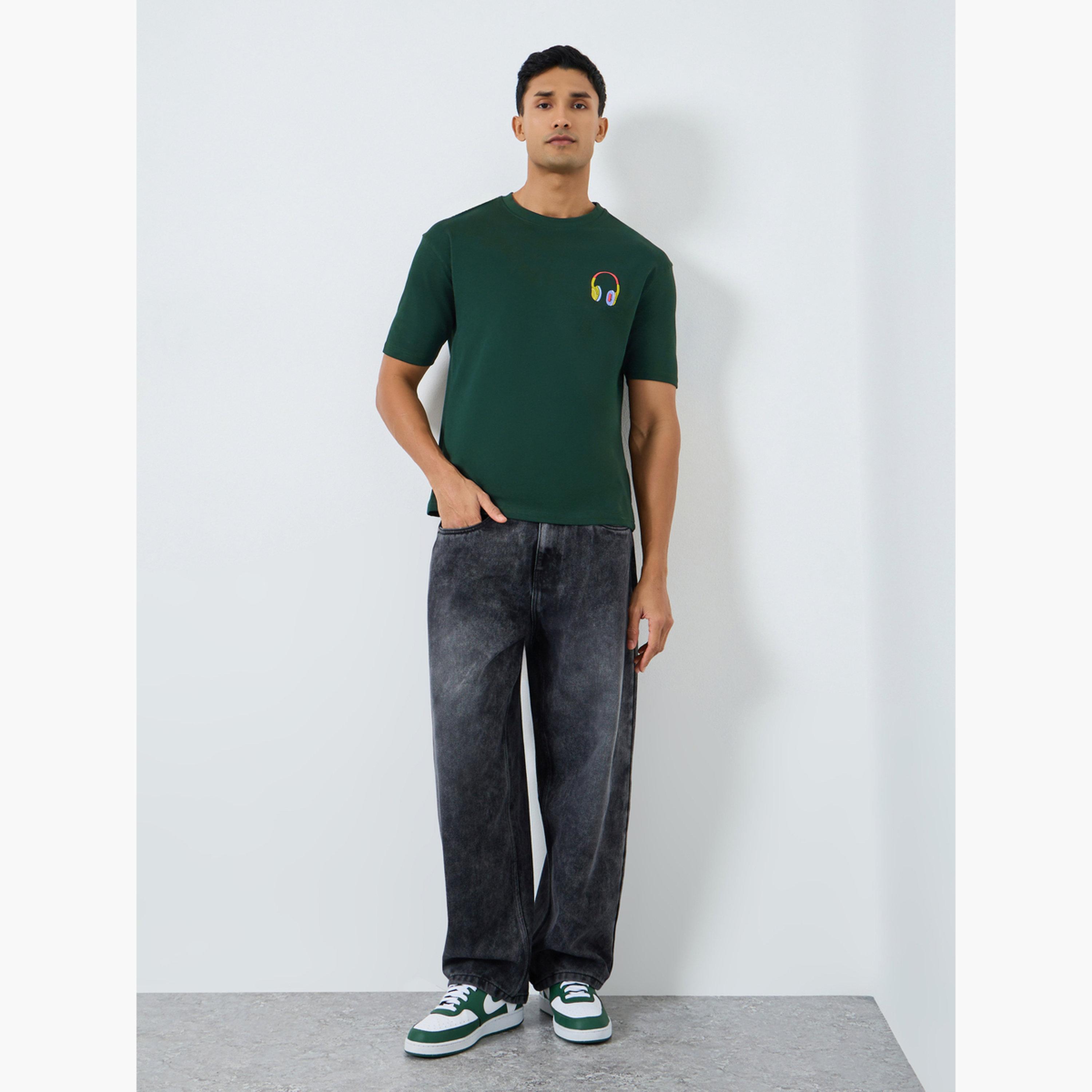 Styli Men Green Embroidered Graphic T-Shirt-men-clothing-tshirtsandpolos-tshirts-image-2
